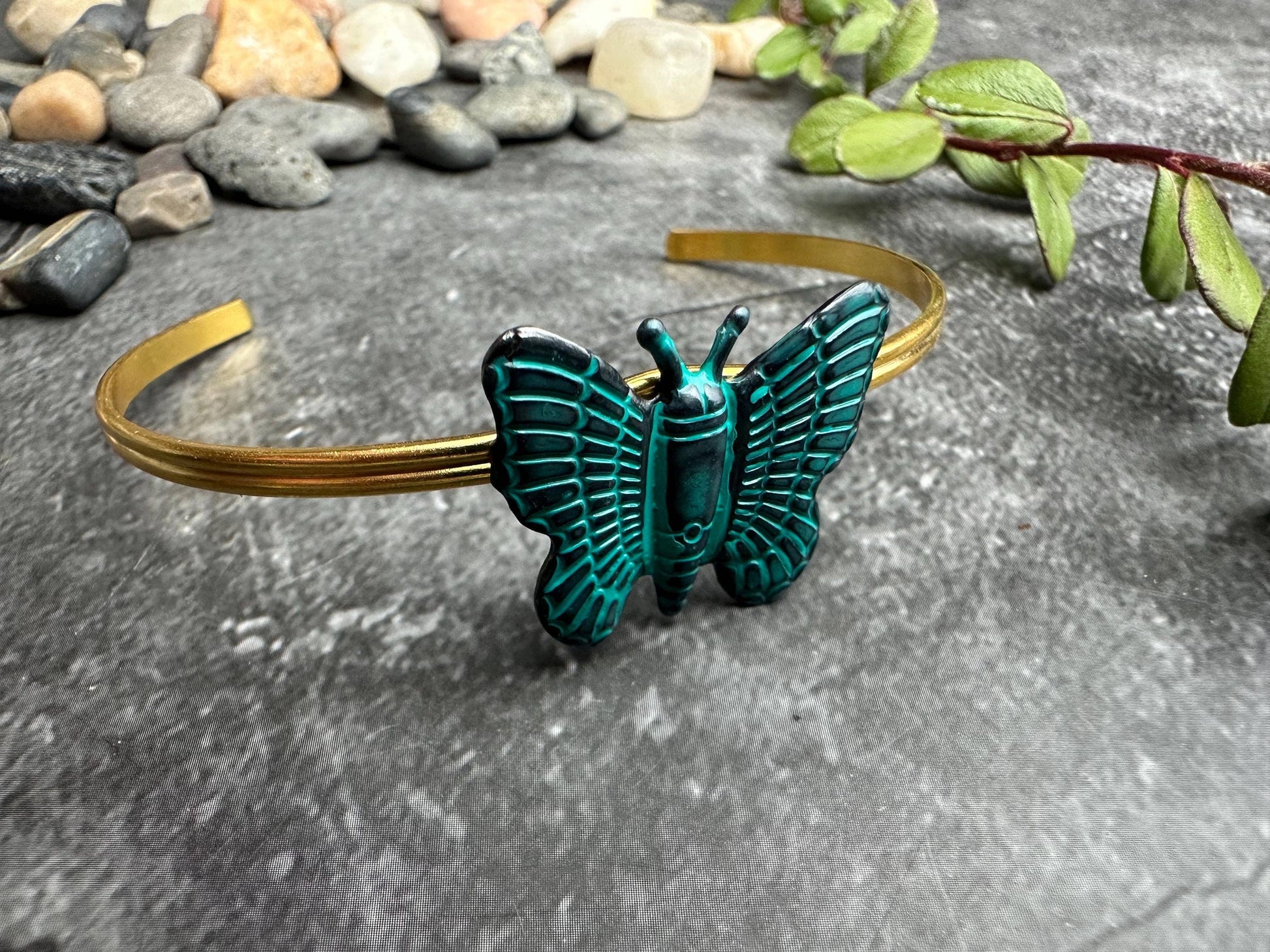 Butterfly Cuff Bracelet - Verdigris Patina Brass