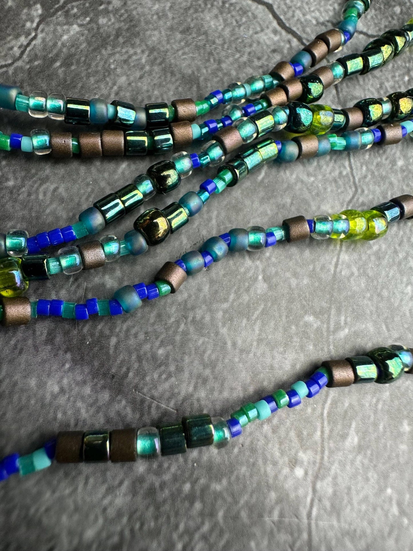 Seed Bead Necklace - Blue Green Layering Necklace