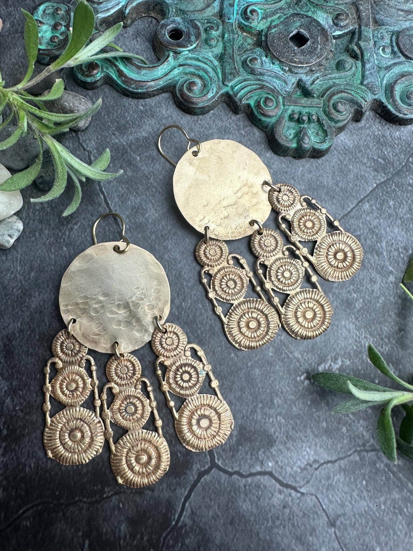 Brass Sunburst Fringe Earrings
