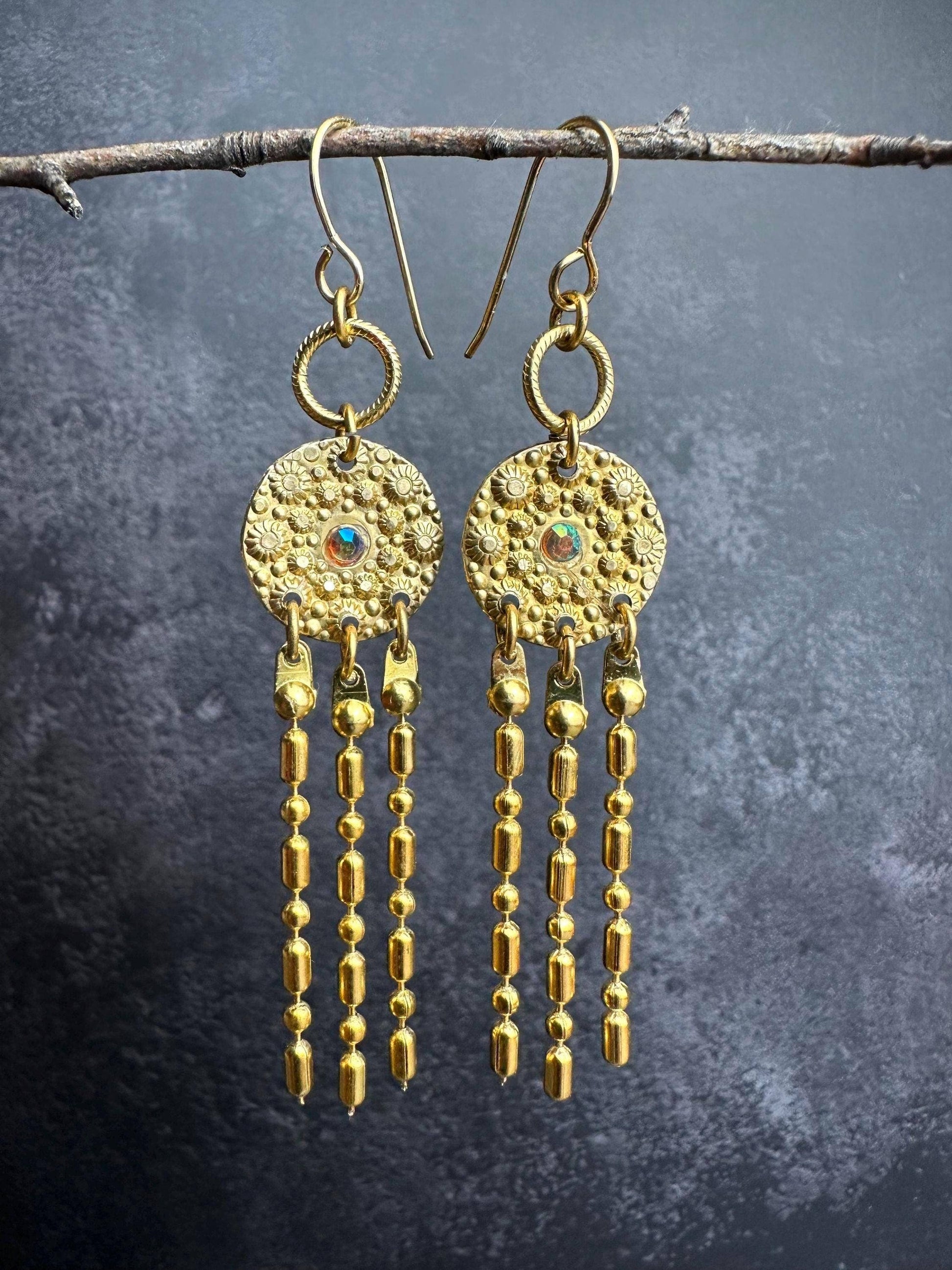 Tanis Ancient Jewel Earrings - Handcrafted Hammered Brass