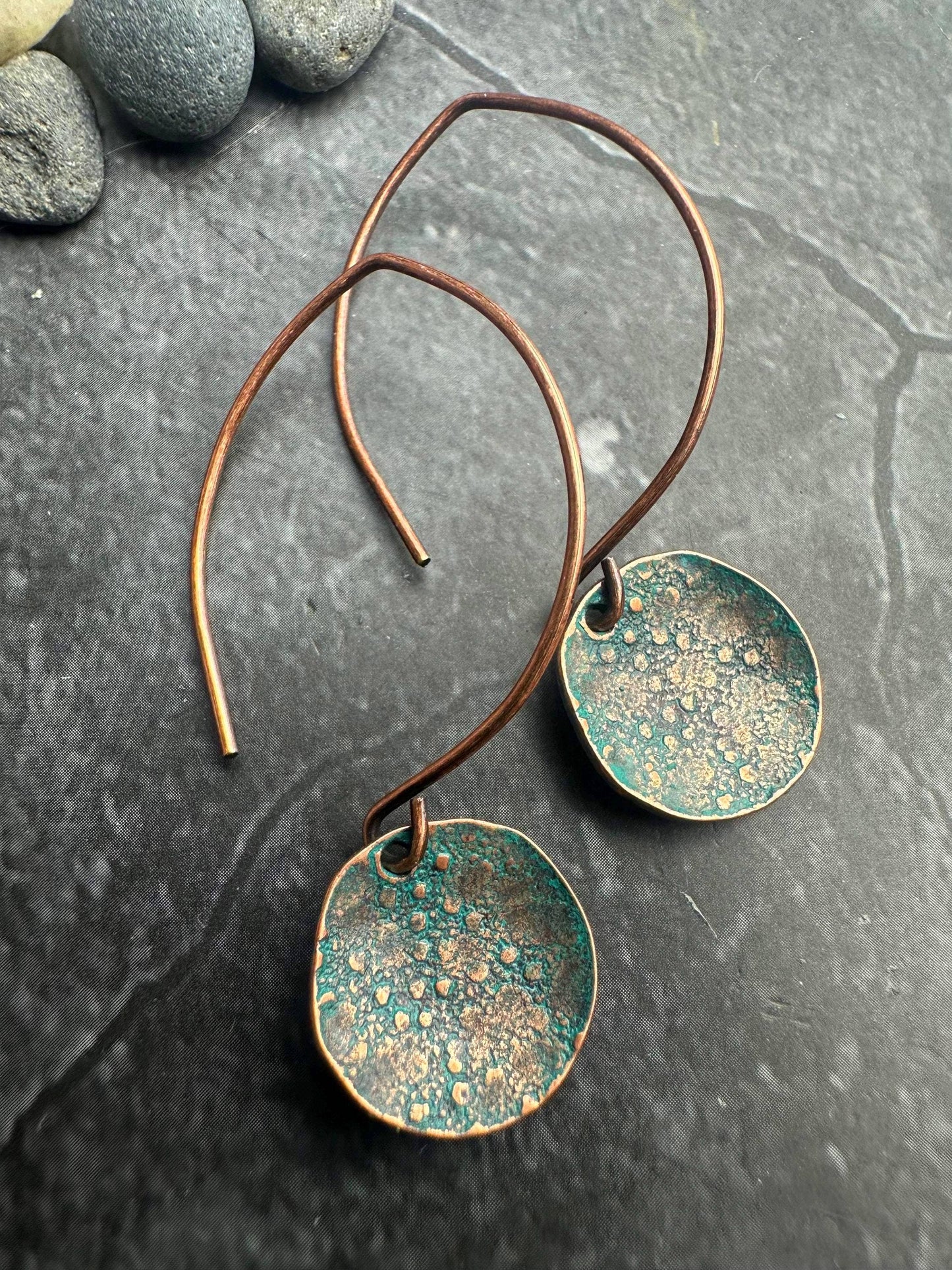 Polka dot disc Earrings - Handmade Copper & Pewter