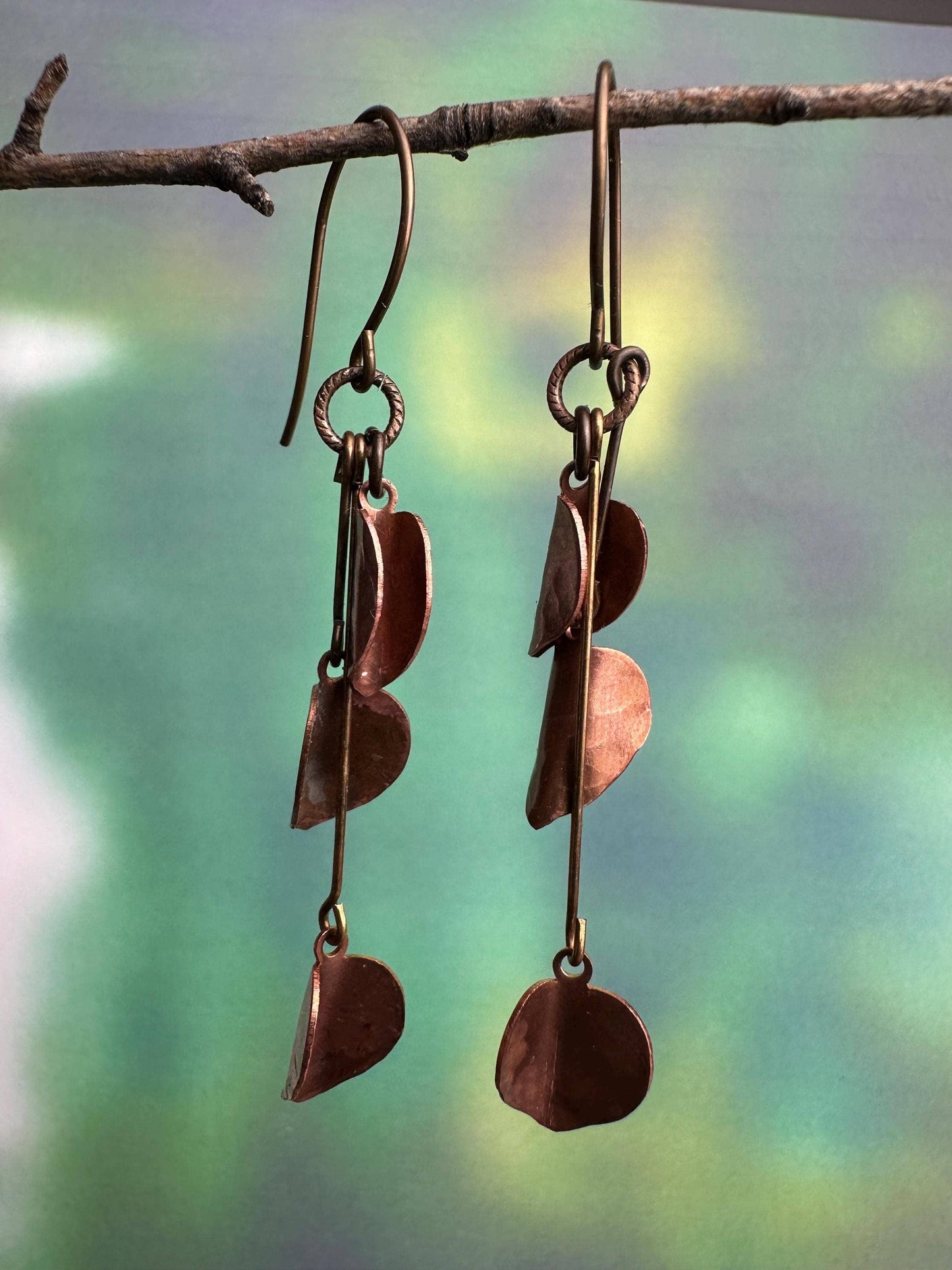 Copper Leaf Cascade Earrings - Rustic Copper Dangles