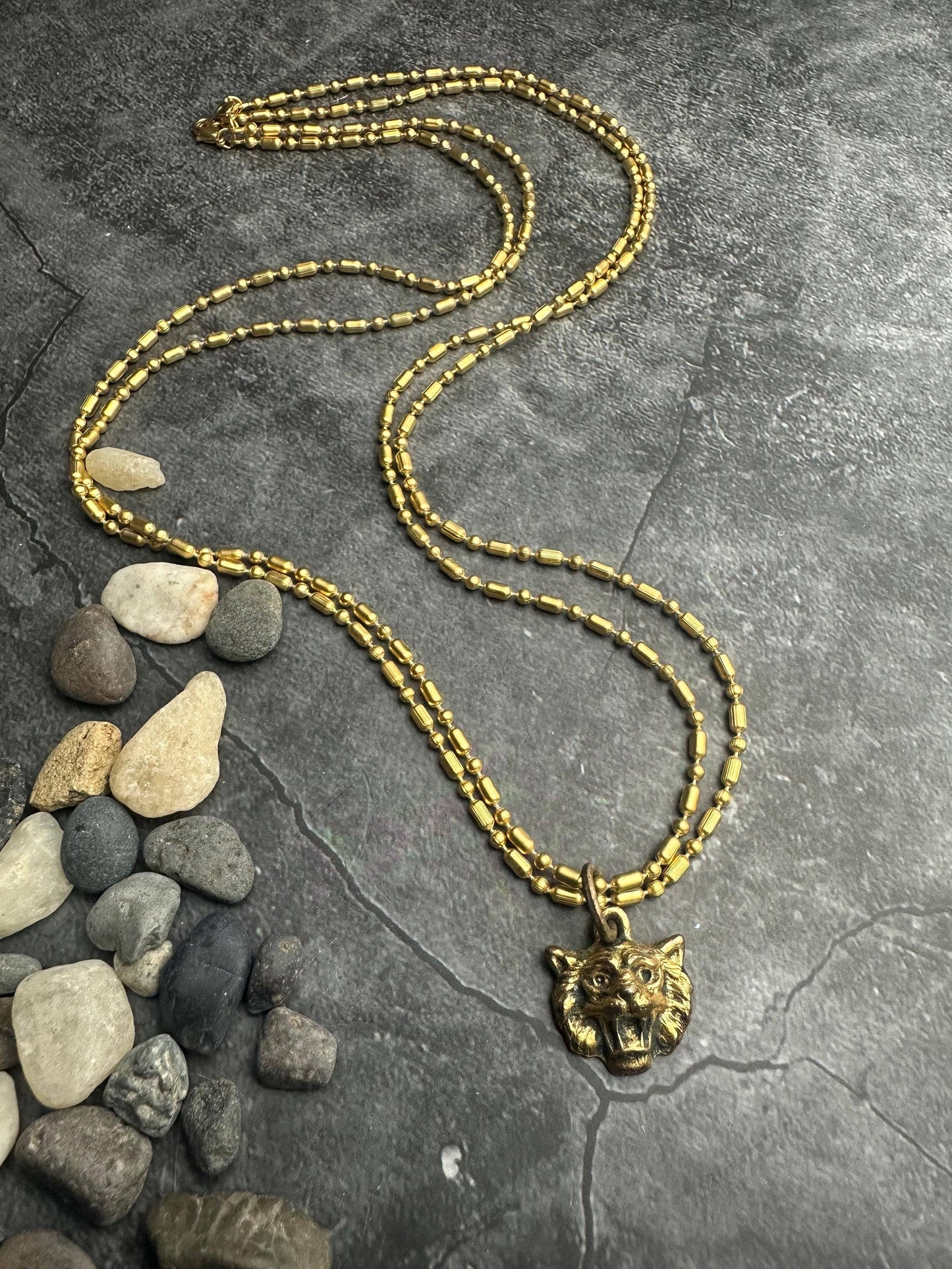 Wildcat Cougar Double Chain Necklace - 10k Gold Plated
