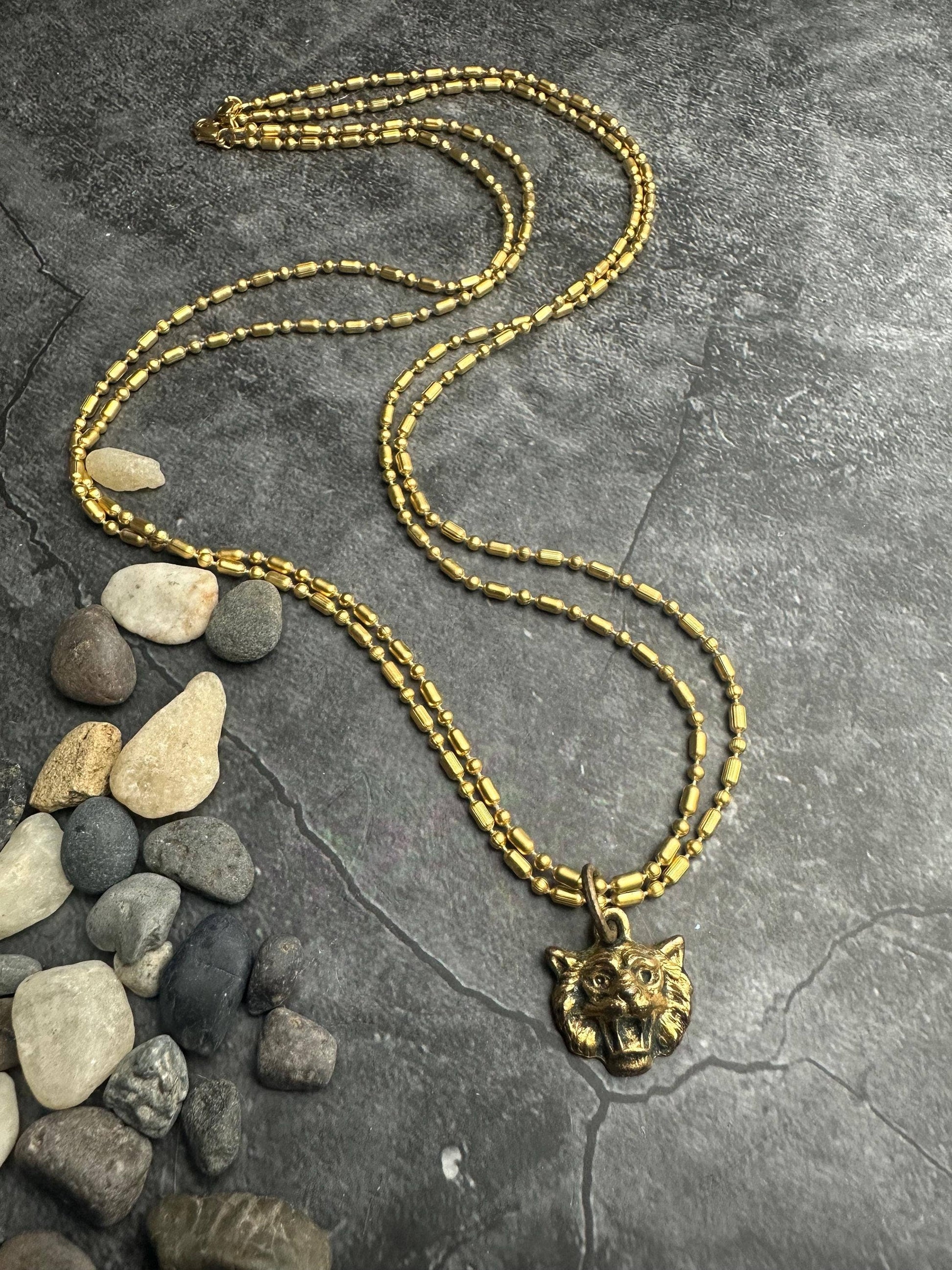 Wildcat Cougar Double Chain Necklace - 10k Gold Plated