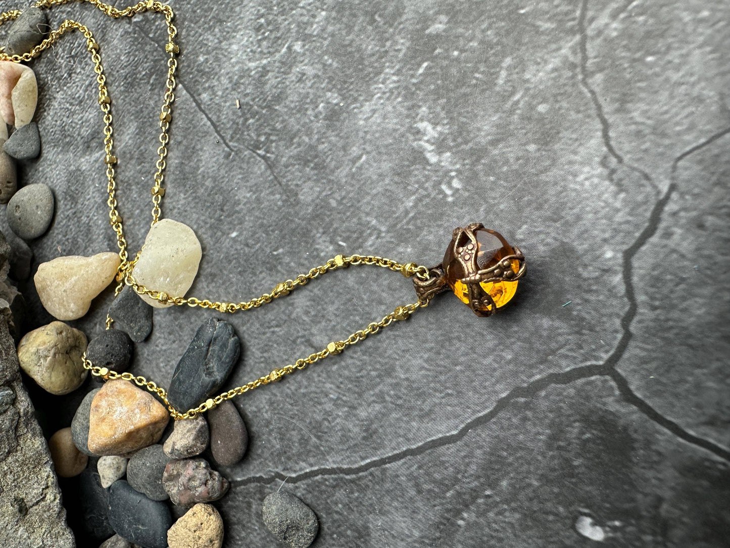 Topaz Encased Filigree Pendant Necklace