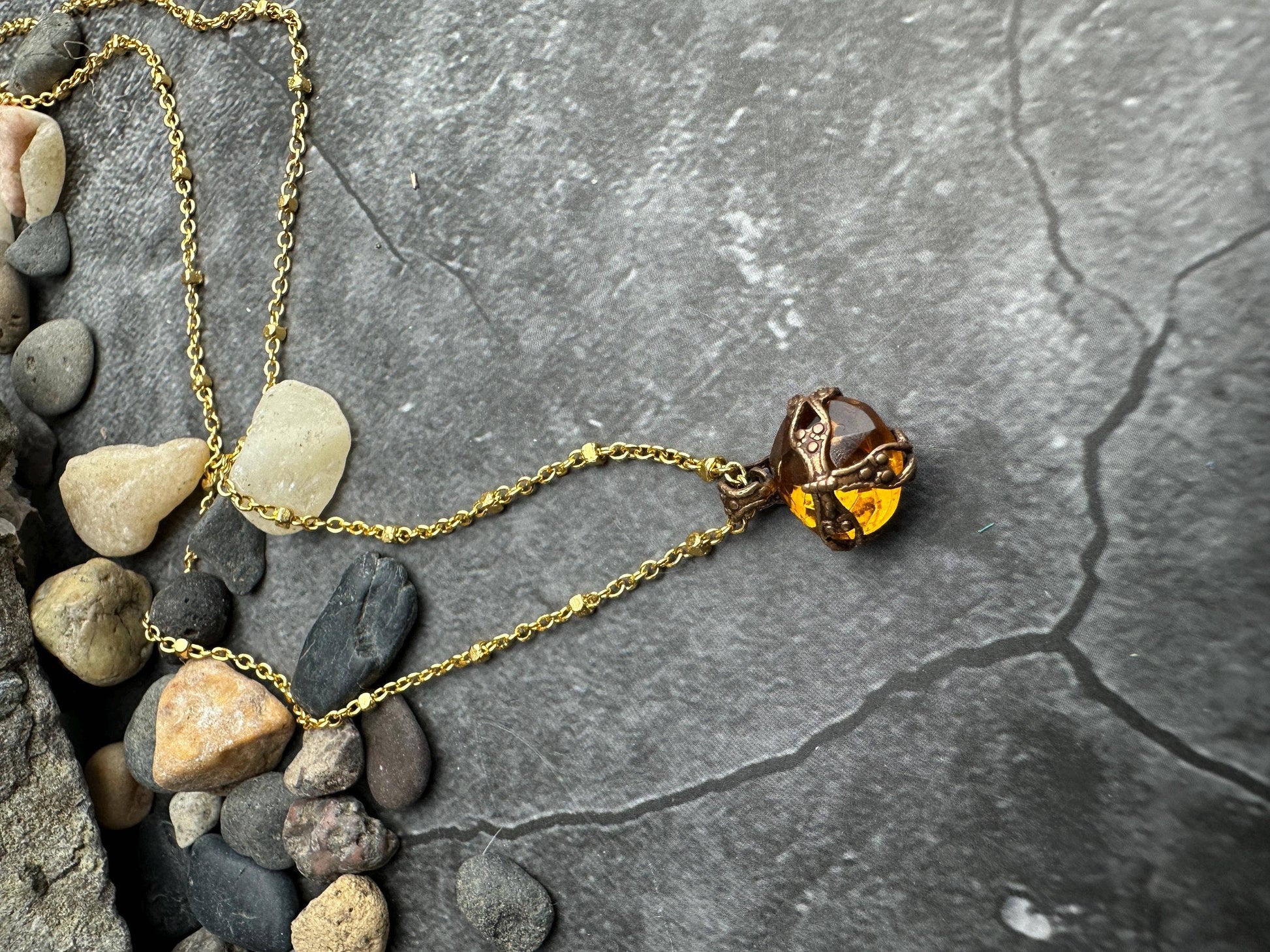 Topaz Encased Filigree Pendant Necklace