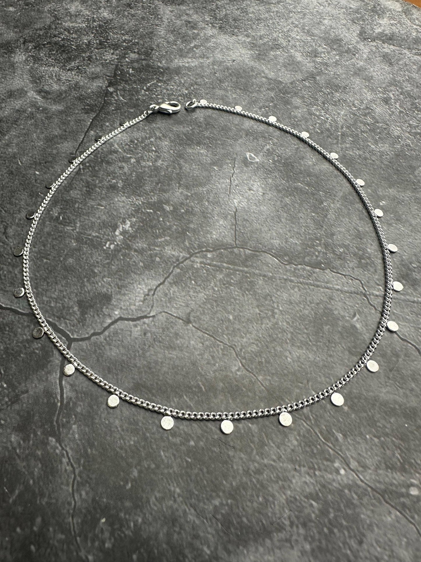 Coin Chain Layering Necklace - Bright Sterling Silver Plated