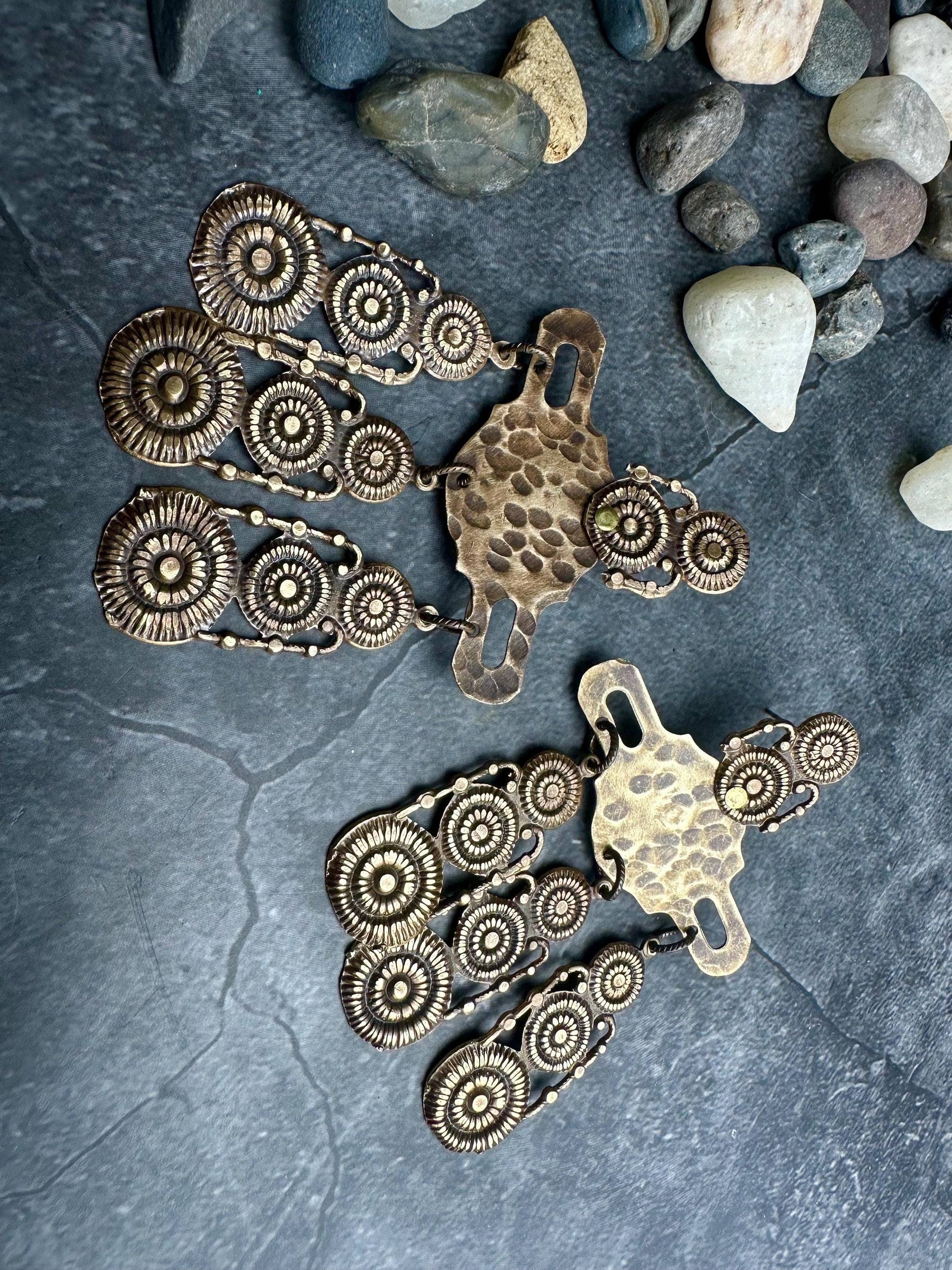 Rustic Relic Etruscan Chandelier Earrings - Beaten Brass