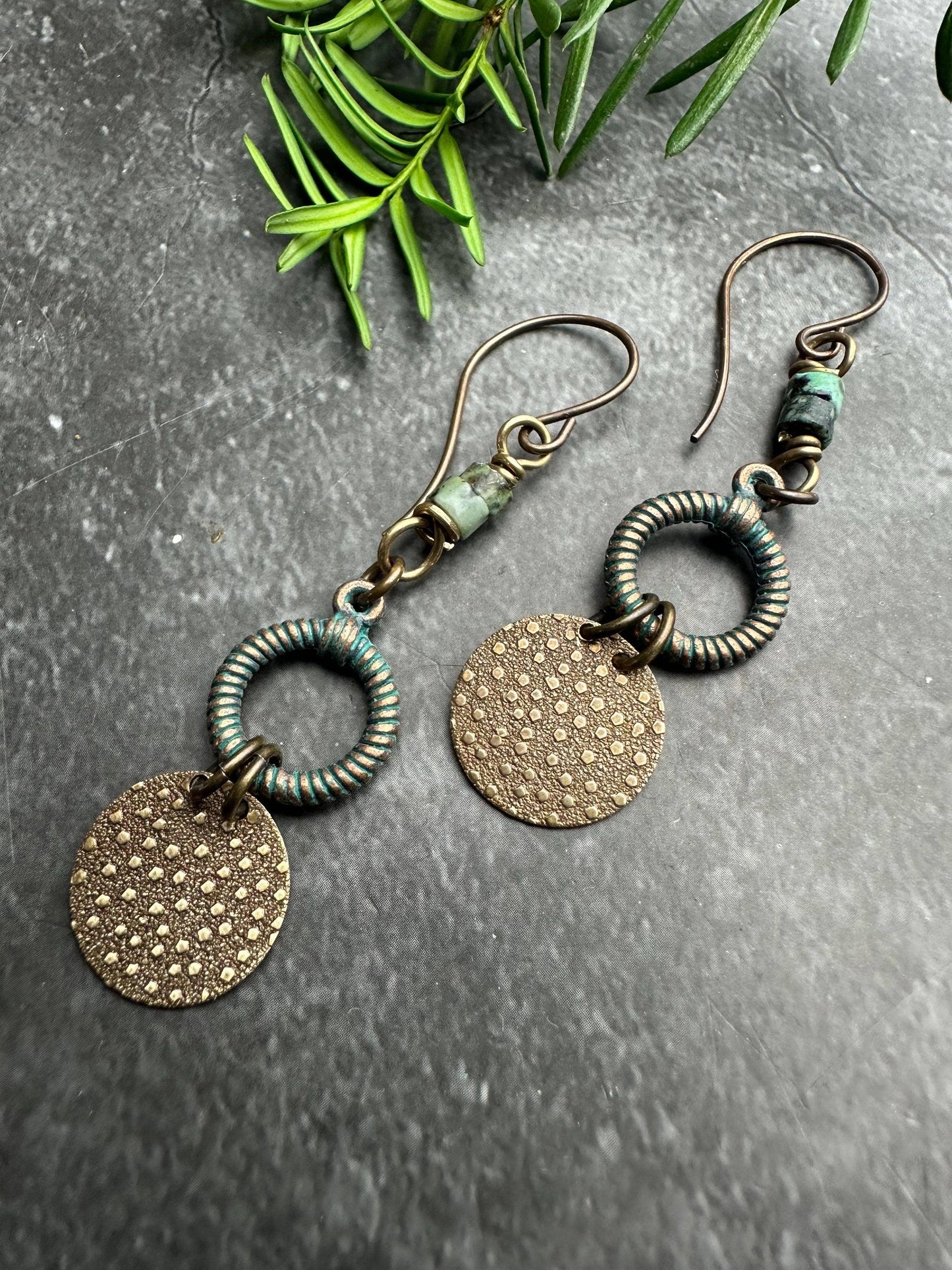 Rustic Polka dot circle Earrings