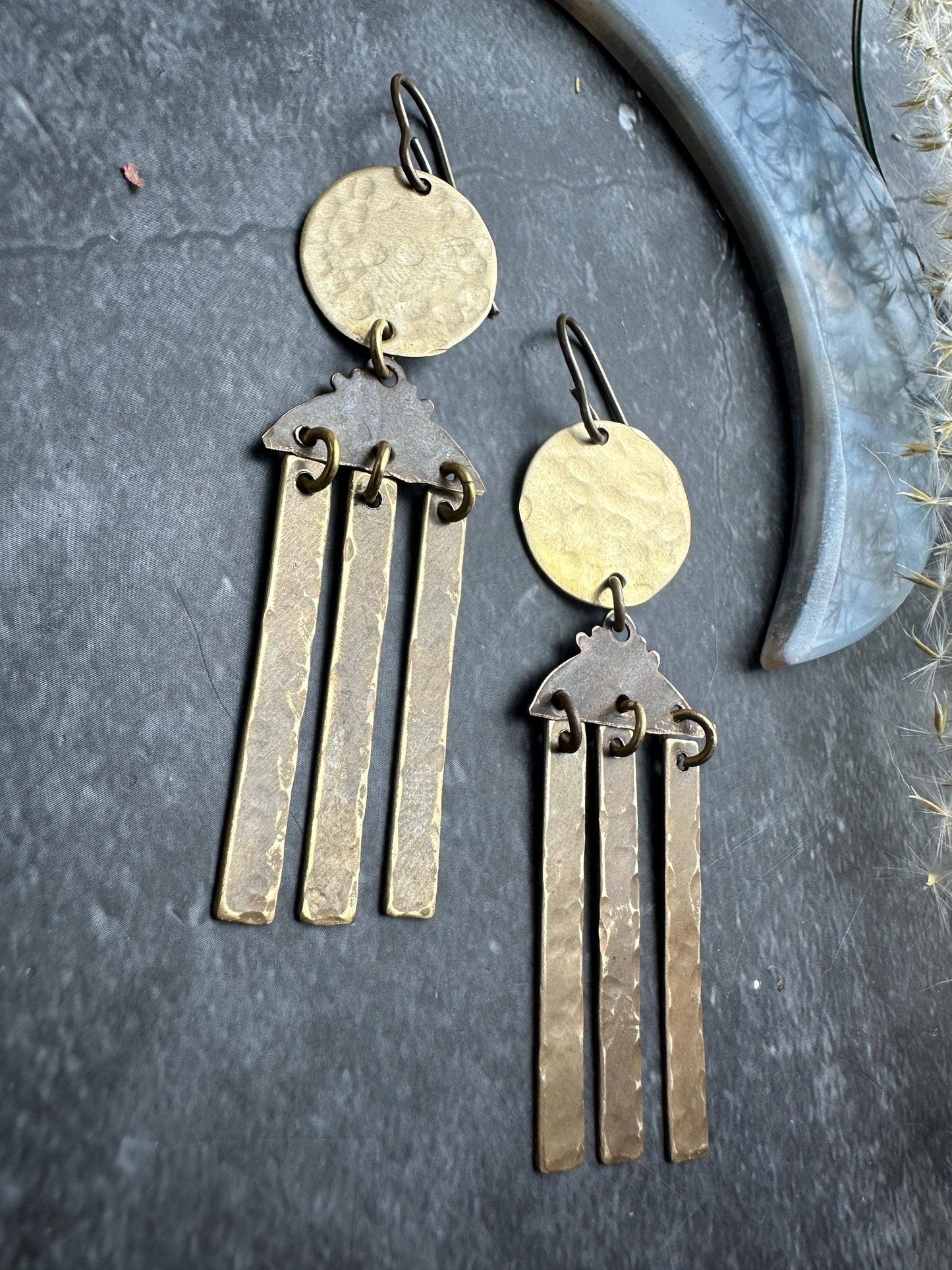 Rising Sun chandelier - Handmade Solid Beaten Brass Earrings