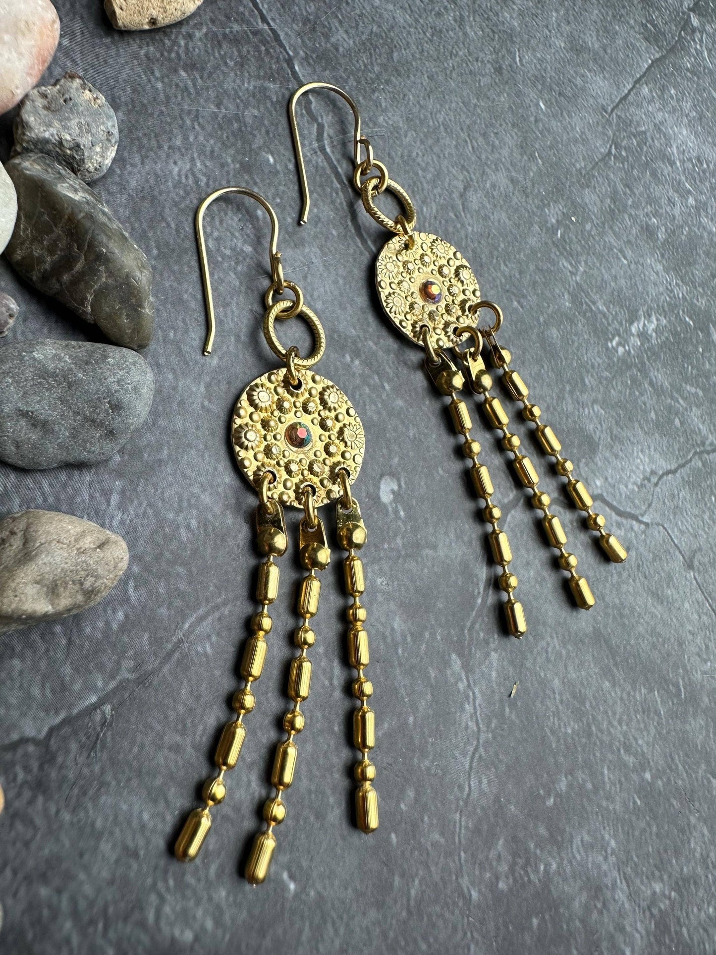Tanis Ancient Jewel Earrings - Handcrafted Hammered Brass