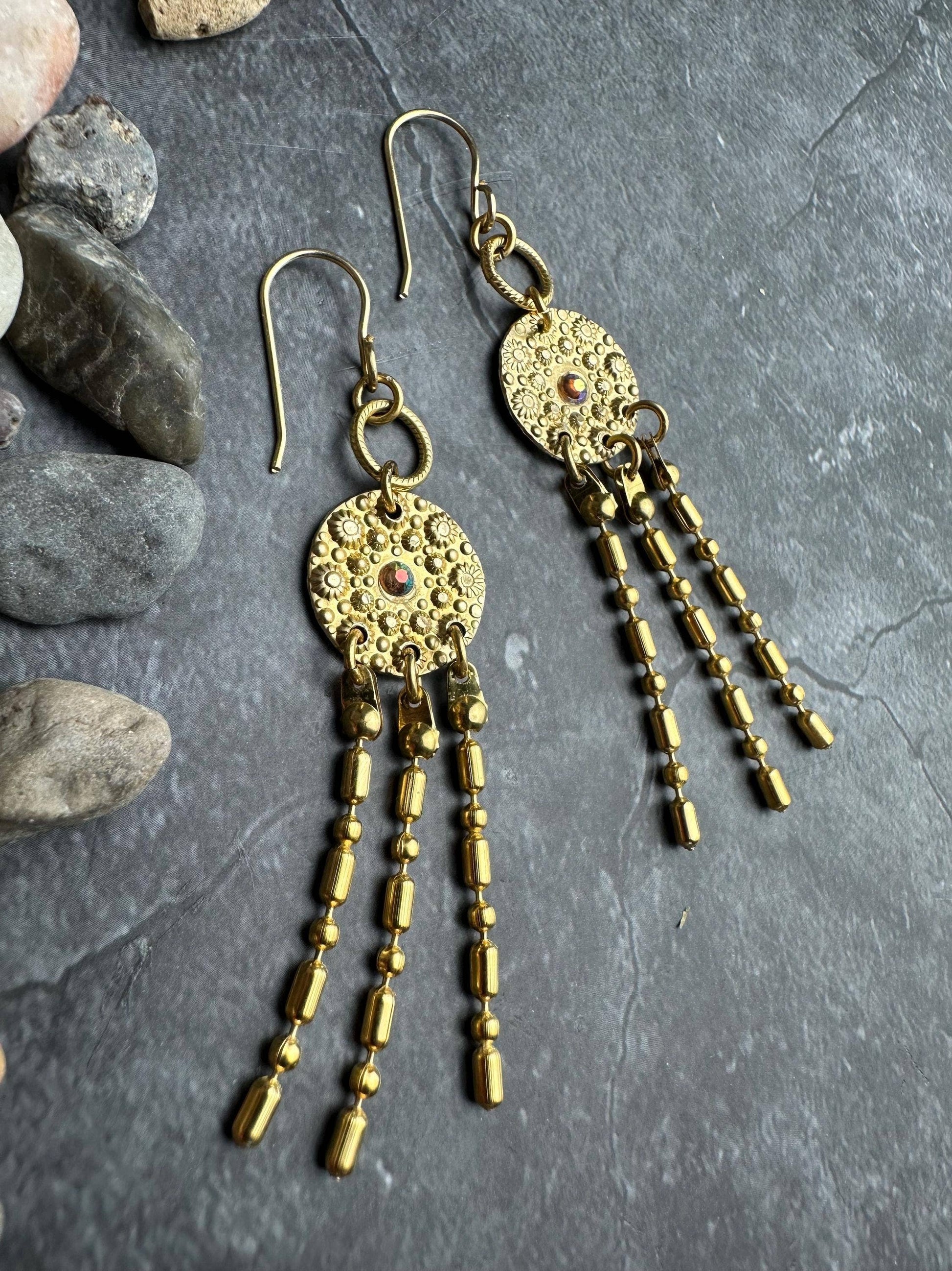 Tanis Ancient Jewel Earrings - Handcrafted Hammered Brass
