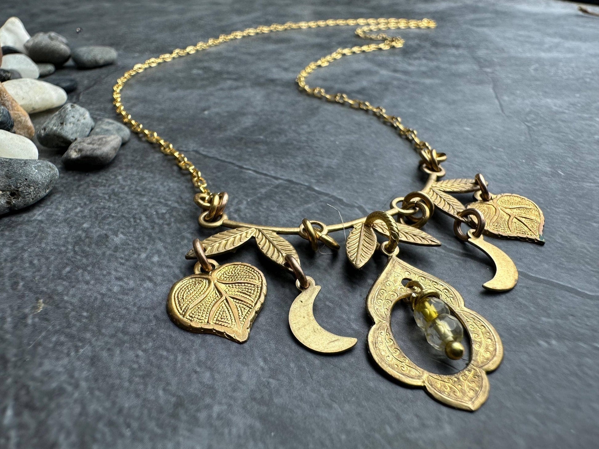 Brass & Citrine Charm Cluster Necklace