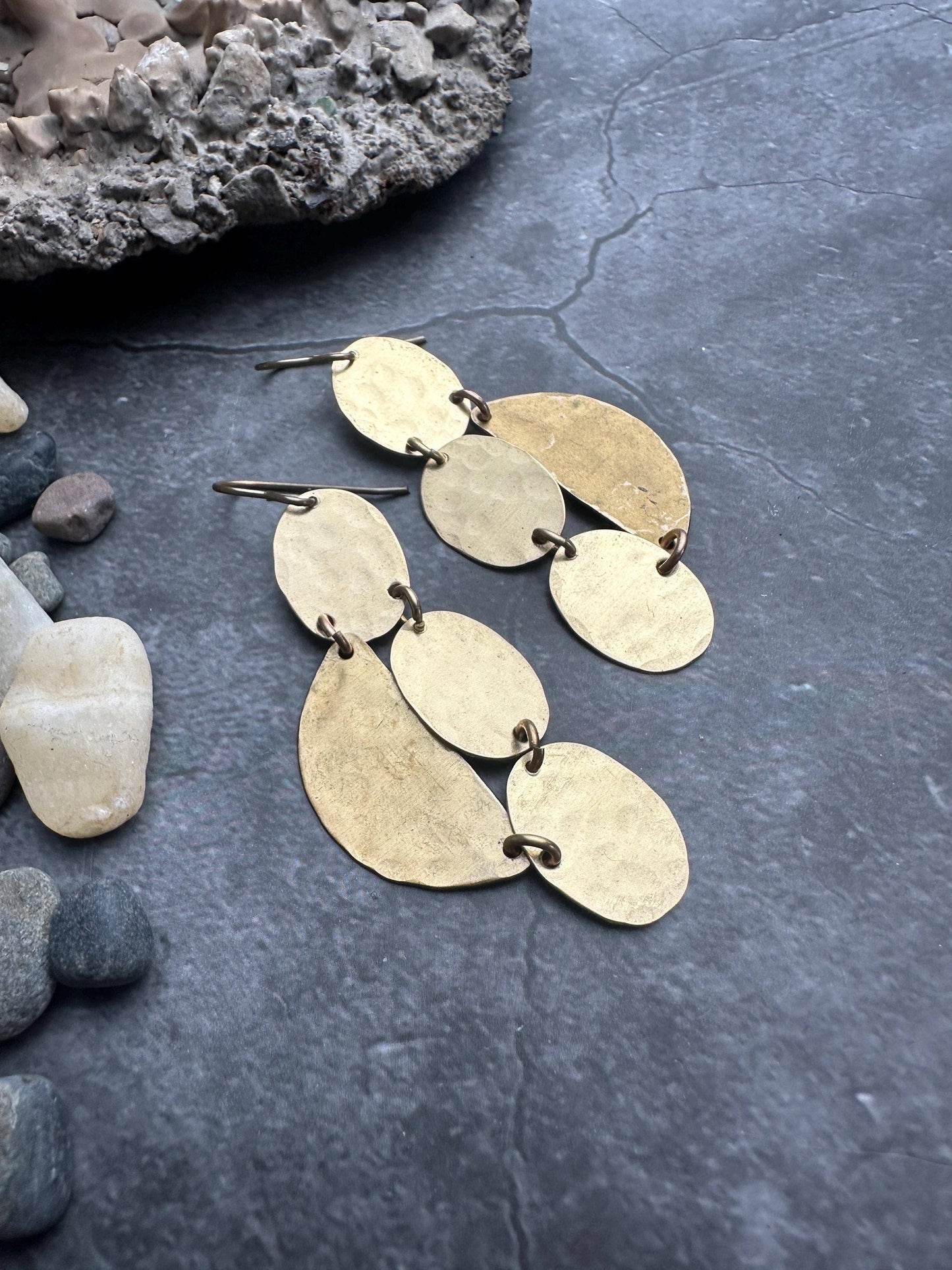 Geometric Shapes - Handmade Solid Beaten Brass Earrings