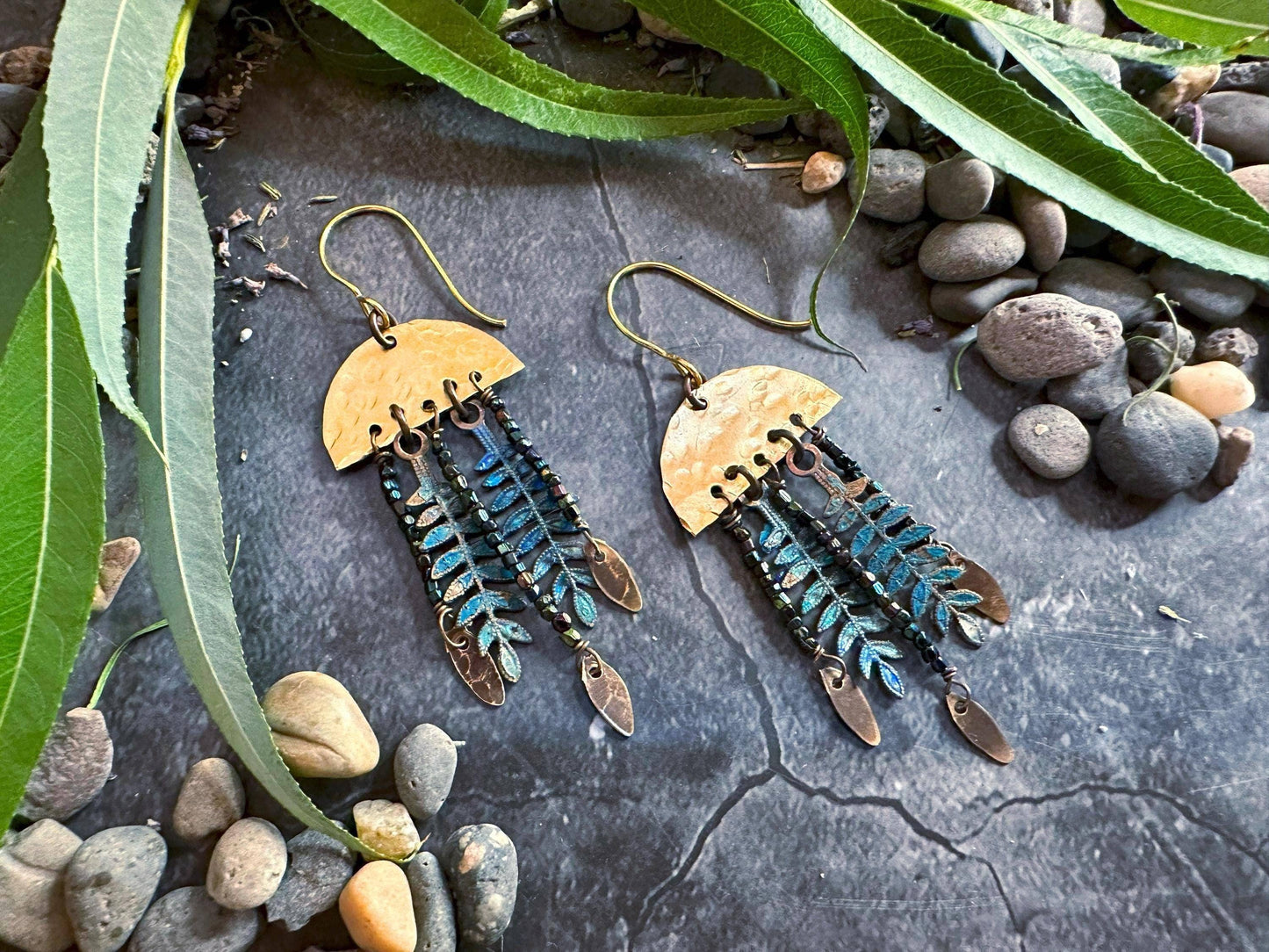 Midnight Fern Fringe Earrings - Handmade Solid