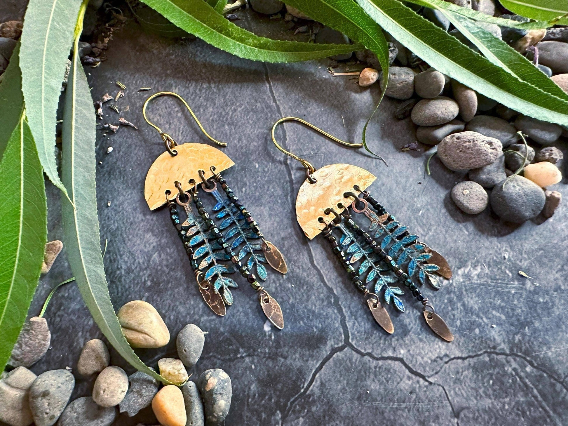 Midnight Fern Fringe Earrings - Handmade Solid