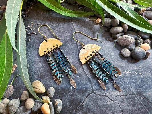 Midnight Fern Fringe Earrings - Handmade Solid