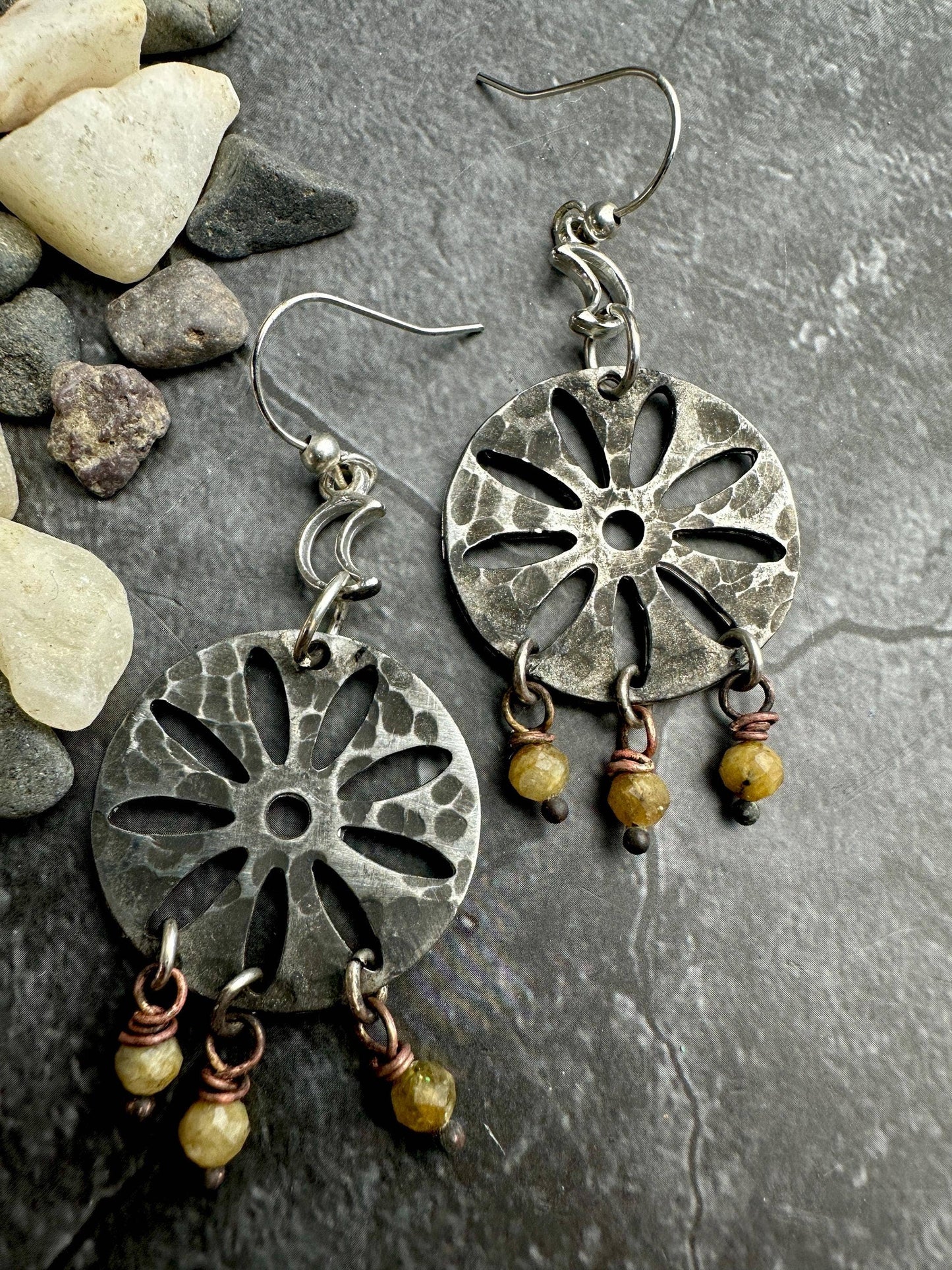 Sunflower Moon Pebble Earrings
