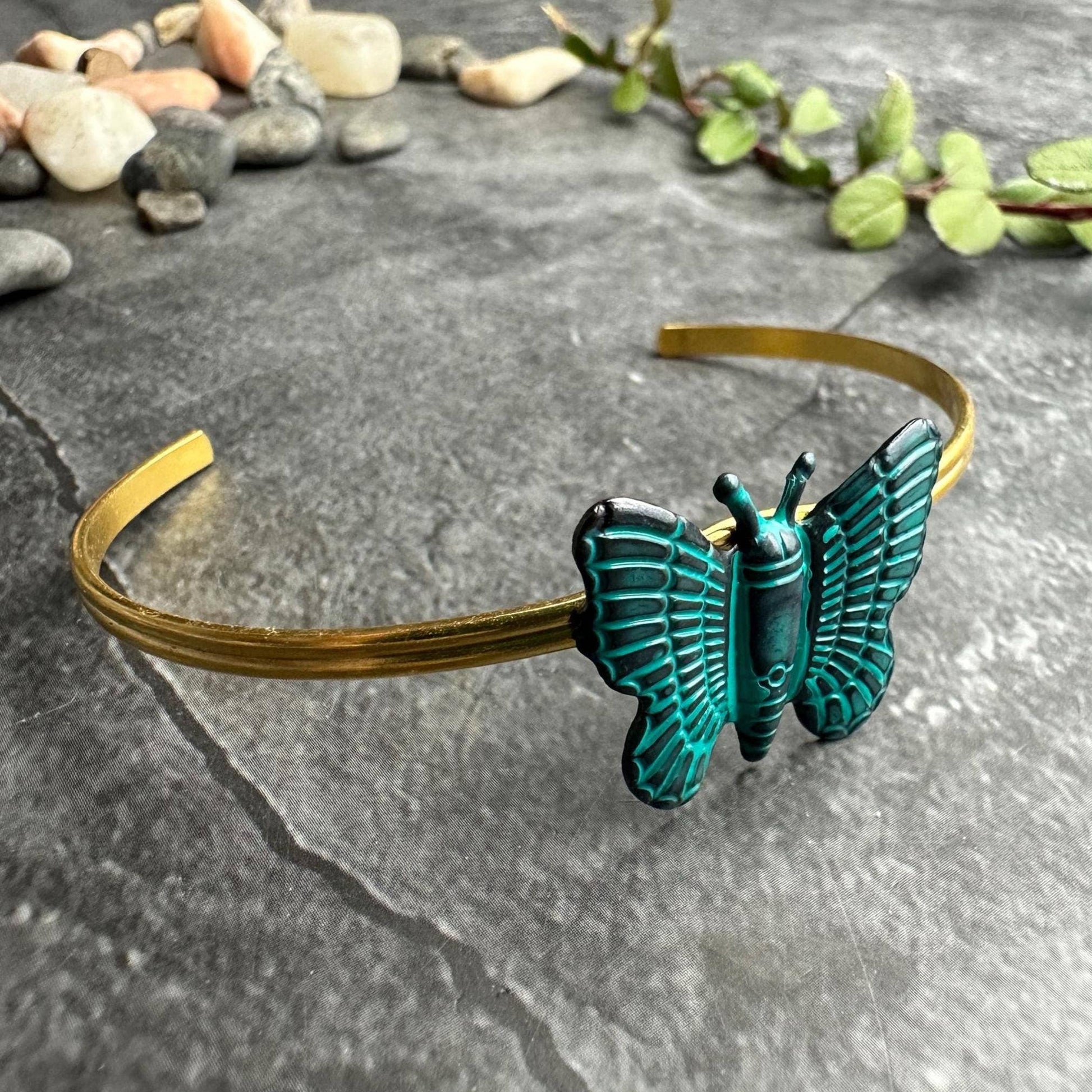Butterfly Cuff Bracelet - Verdigris Patina Brass