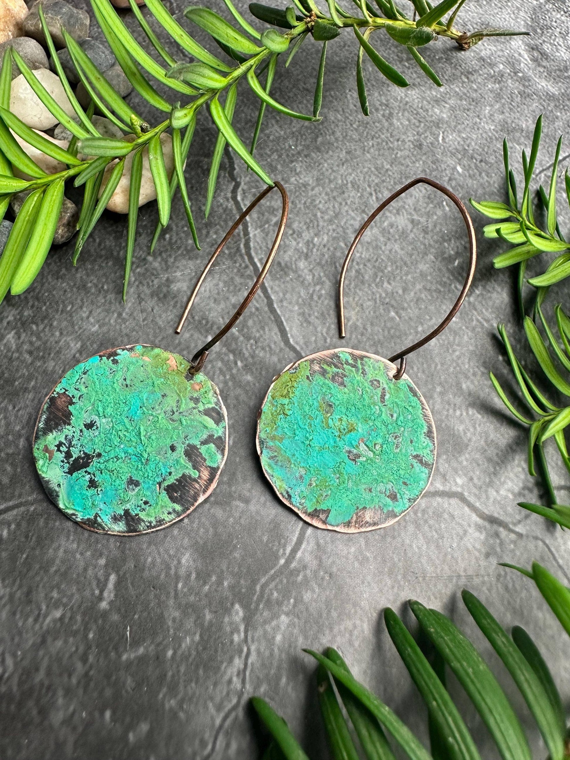 Distressed earthen disc Earrings - Copper & Patina