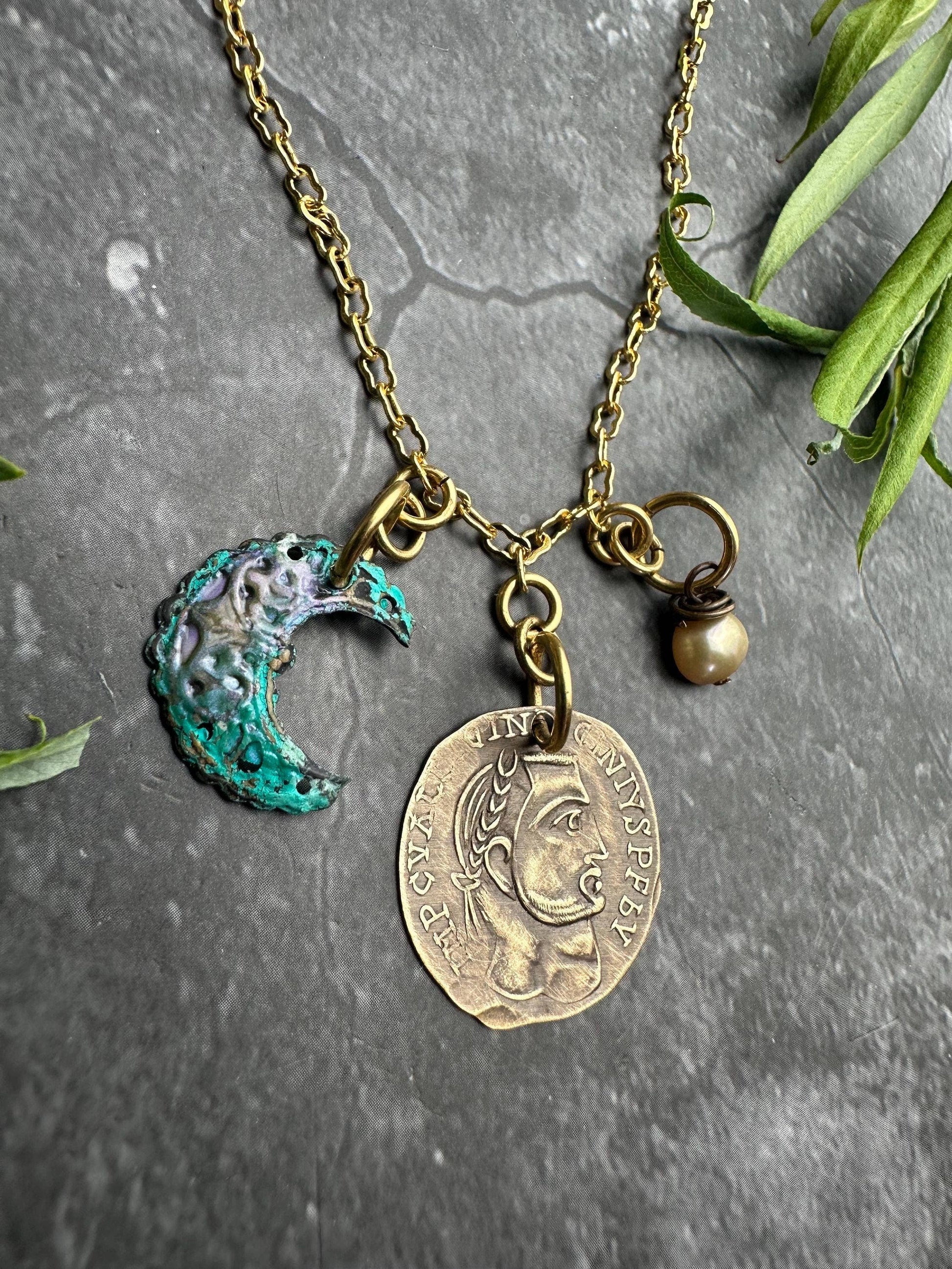 Roman Coin Crescent Necklace