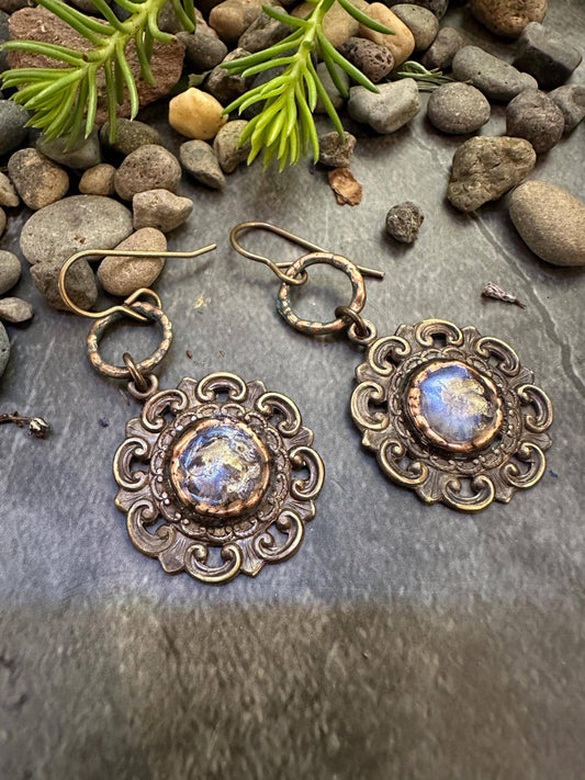 Dewdrop Garden Earrings - Brass with Iridescent Resin Detail