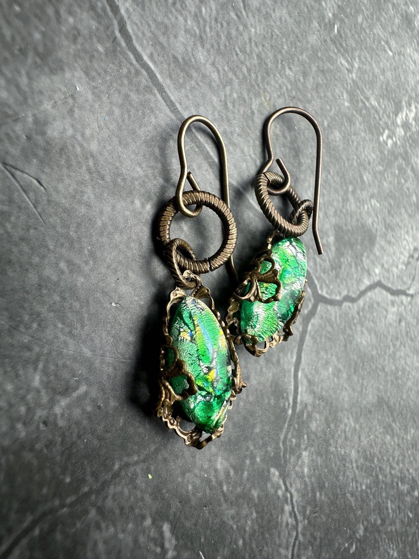 Encased Art Glass Filigree Earrings