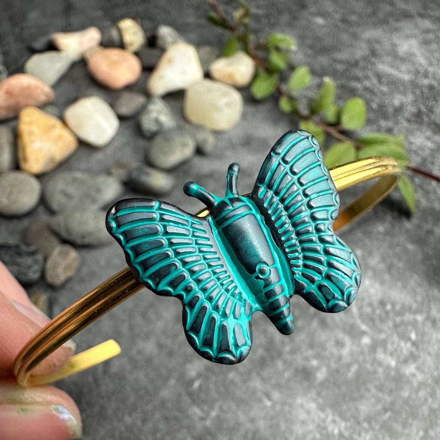 Butterfly Cuff Bracelet - Verdigris Patina Brass