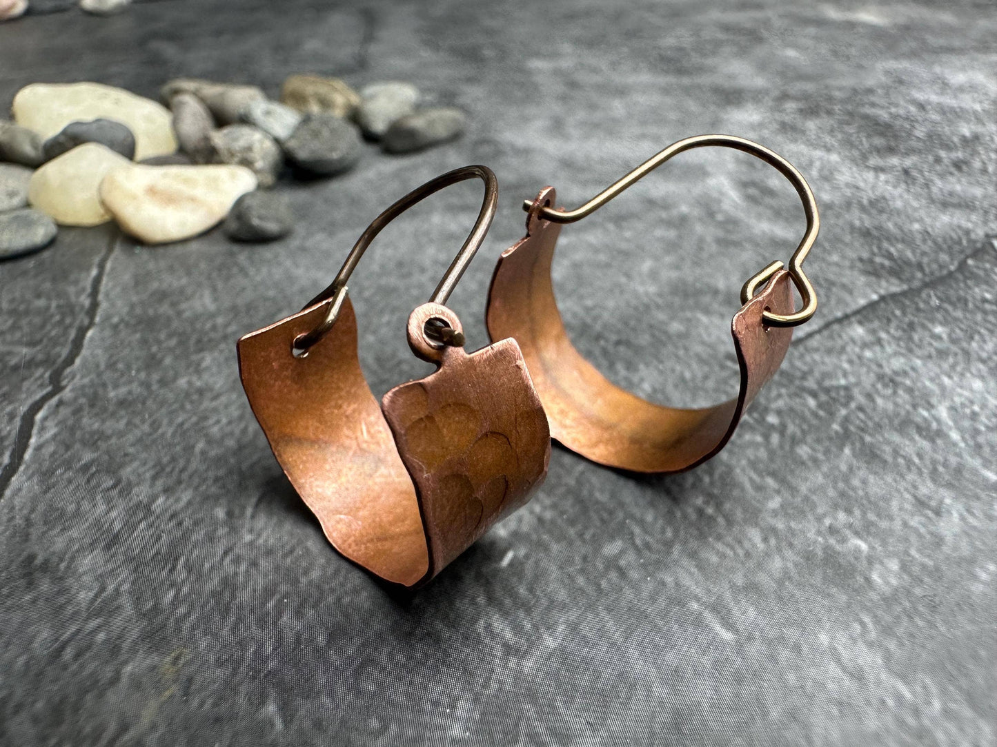 Rustic Handcrafted Copper Hoop Earrings