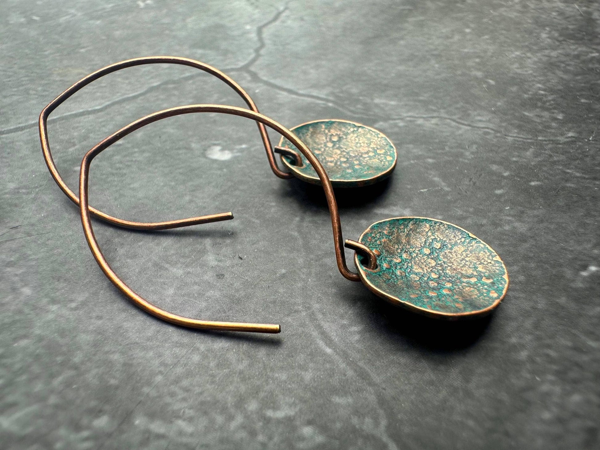 Polka dot disc Earrings - Handmade Copper & Pewter