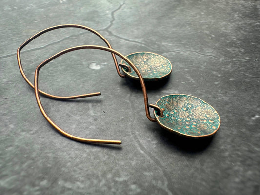 Polka dot disc Earrings - Handmade Copper & Pewter