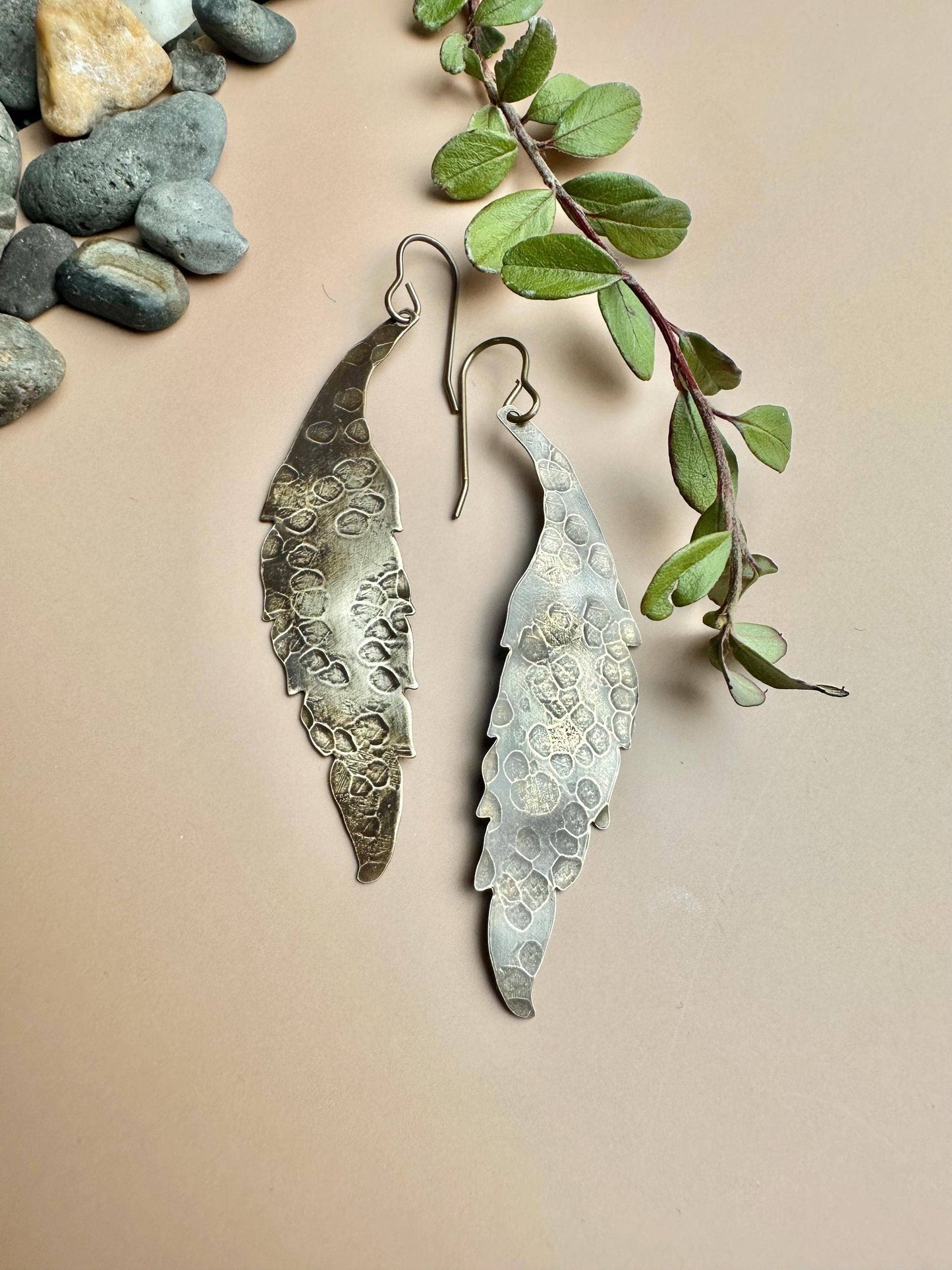 Wind Feather Earrings - Mixed Metal Dangle