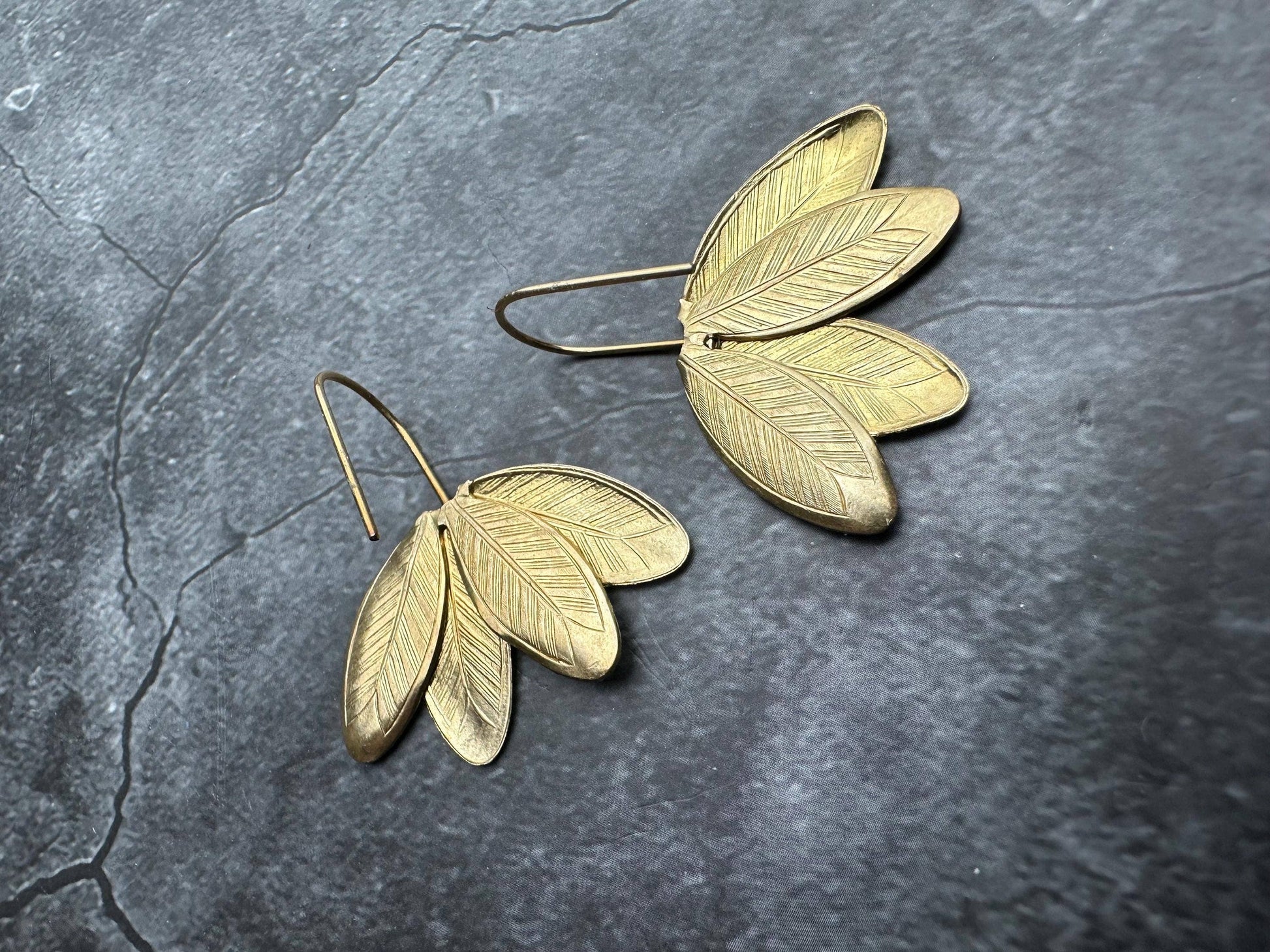 Crushed Petals Earrings - Beaten Solid Brass
