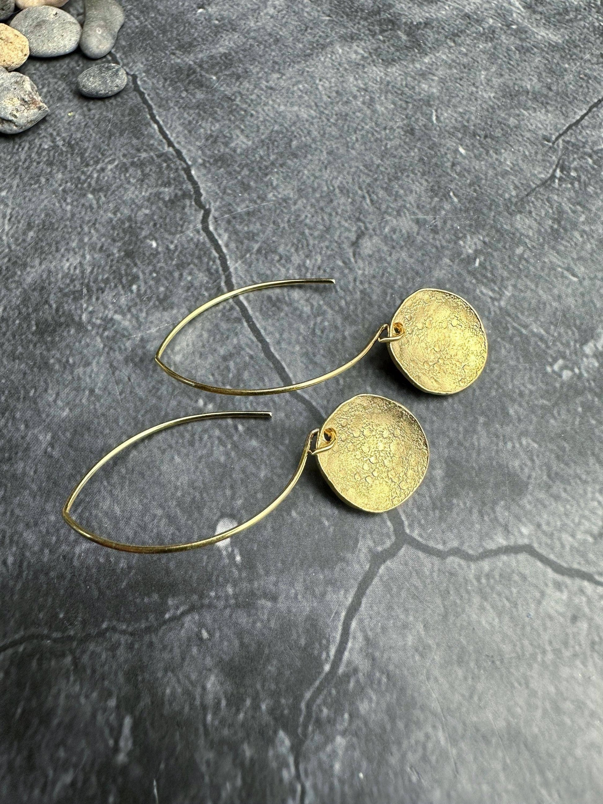 Polka dot disc Earrings - 10k Gold & Pewter