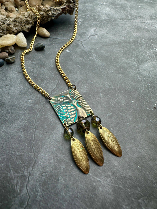 Lotus Fringe Geometric Bird Goddess Necklace