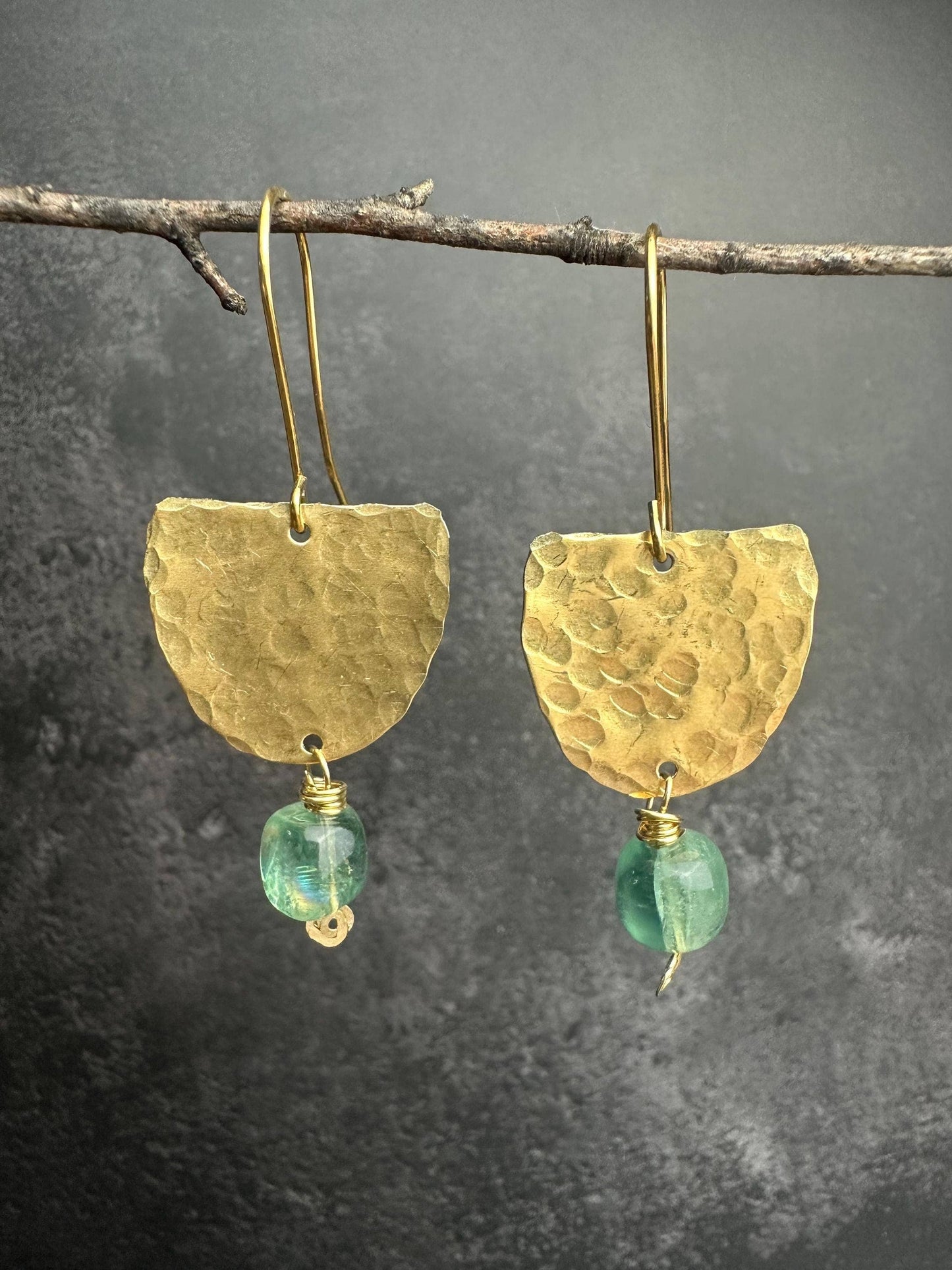 Rustic Hammered Half Oval Geometric Earrings