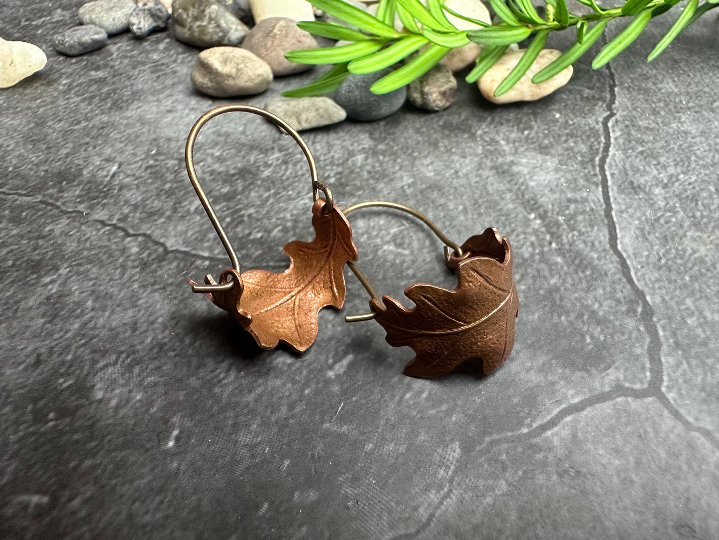 Oak Leaf Mini Hoop Earrings - Hand formed Copper