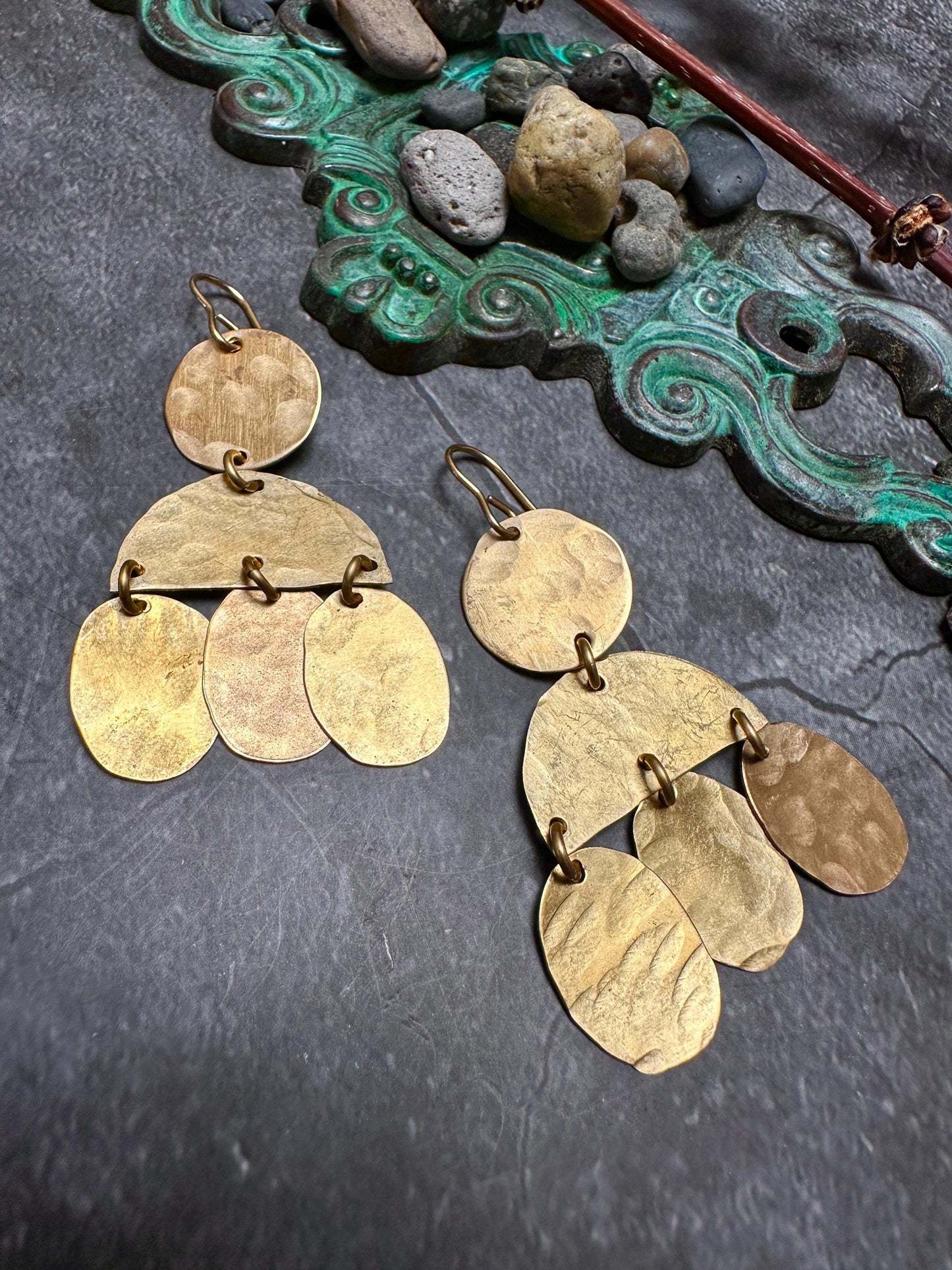Simple Shapes Geometric Earrings - Handmade Solid Beaten Brass