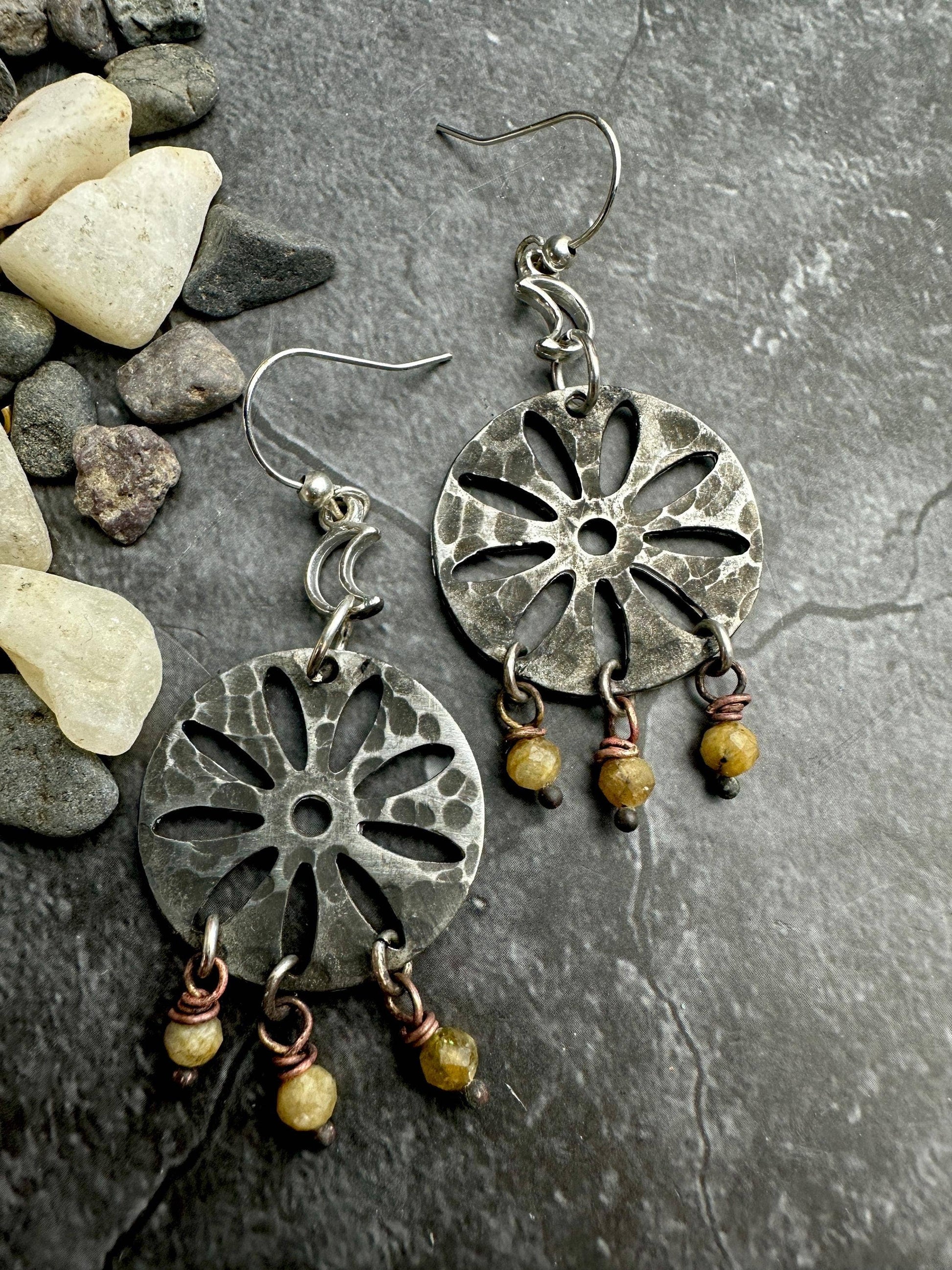 Sunflower Moon Pebble Earrings