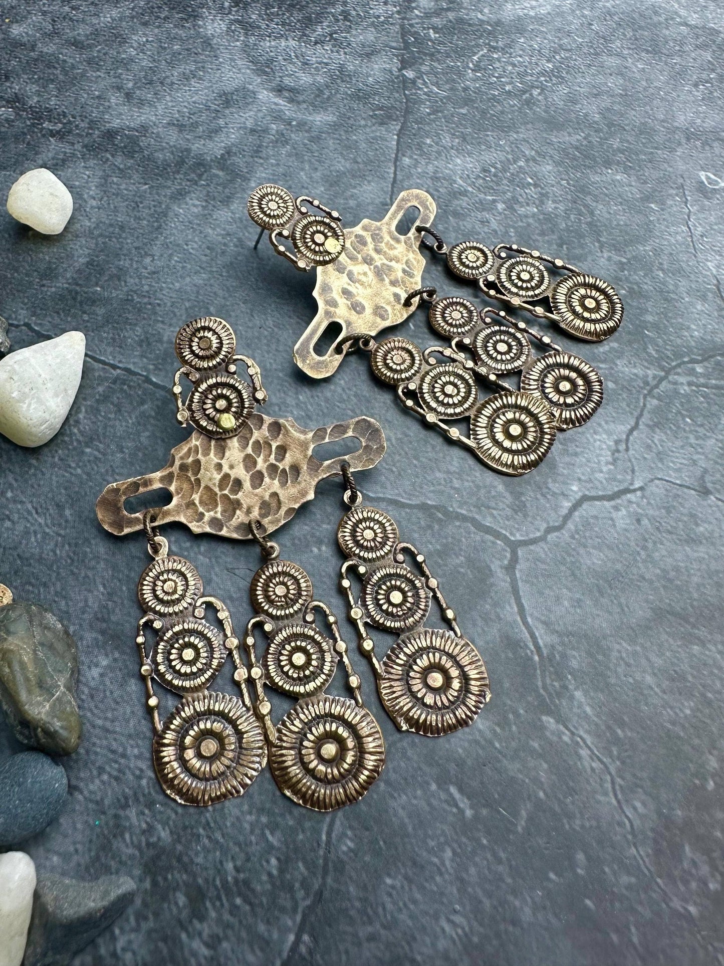 Rustic Relic Etruscan Chandelier Earrings - Beaten Brass