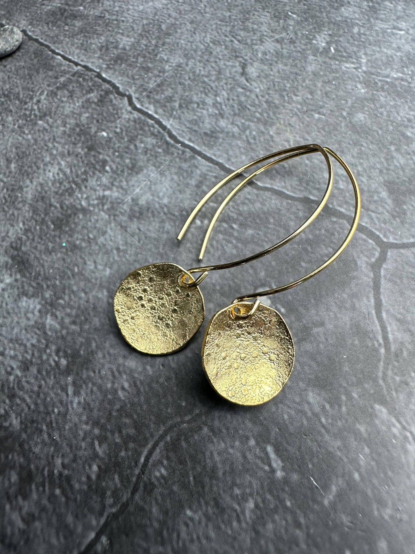 Polka dot disc Earrings - 10k Gold & Pewter