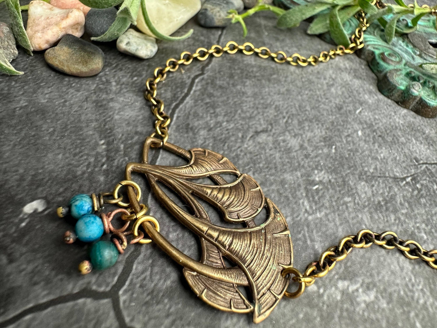 Brass Ginko Leaf Pendant Necklace