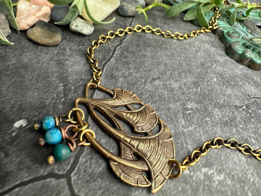 Brass Ginko Leaf Pendant Necklace