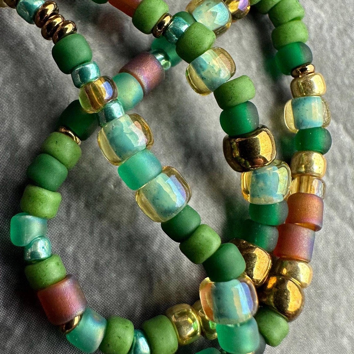 Seed Bead Necklace - Green Brown Layering Necklace