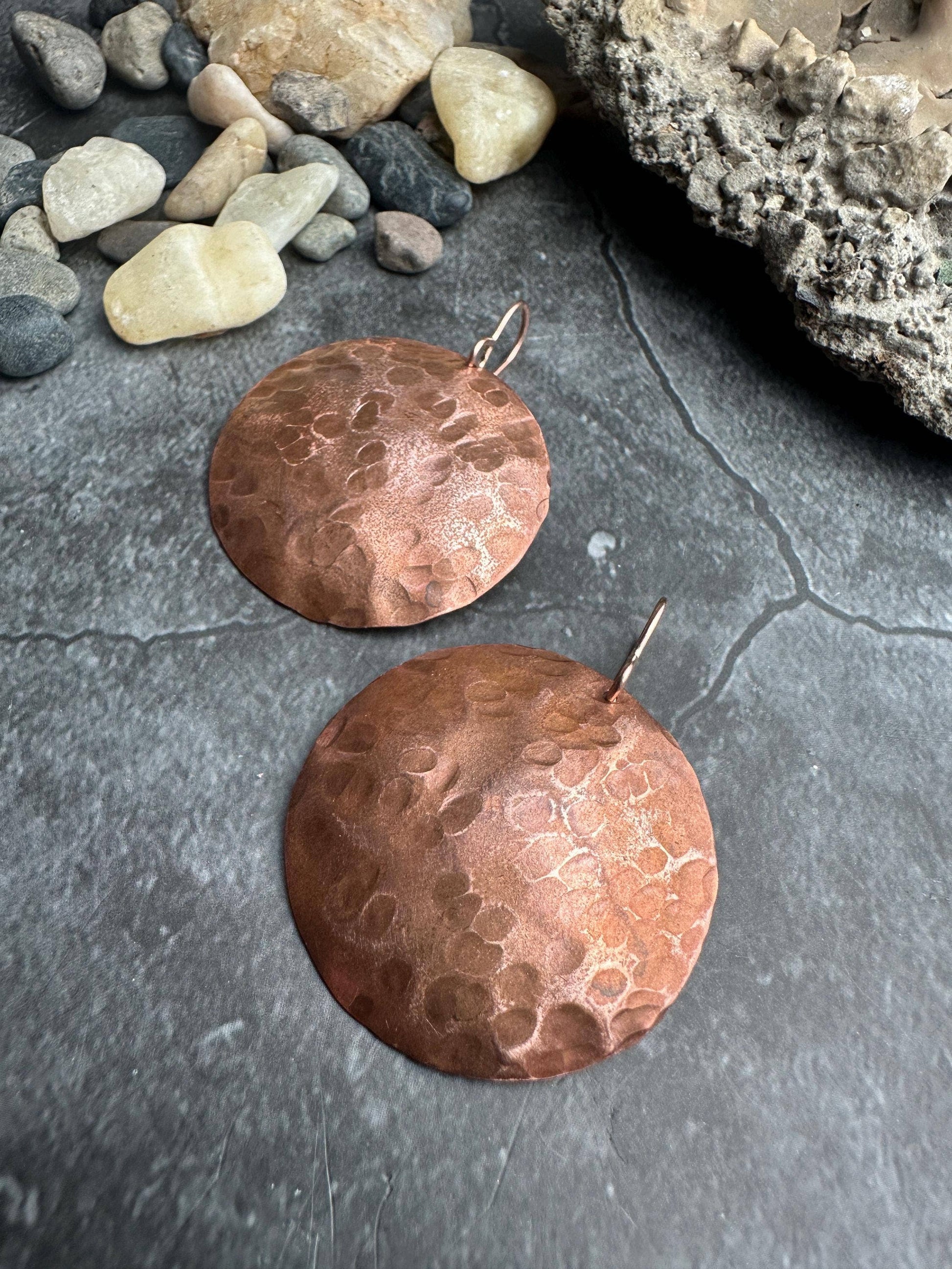 Handcrafted Artisan Copper Dapped Disc Earrings