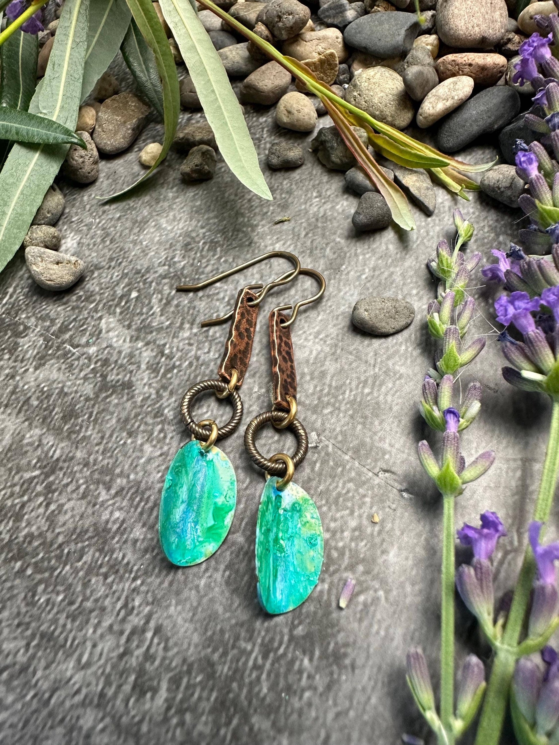 Petal Earrings- Hand formed Patina Solid Brass