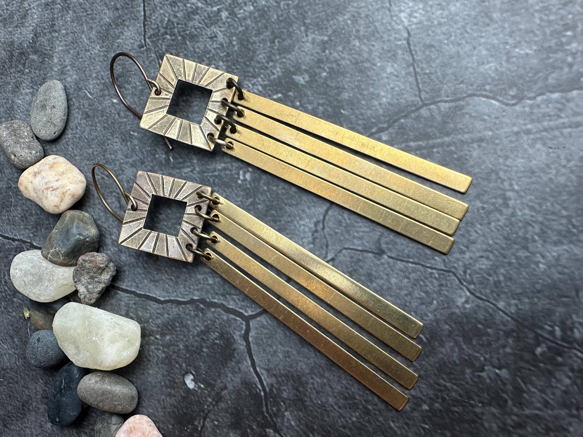 Radiant Square Geometric Fringe Earrings - Solid Brass