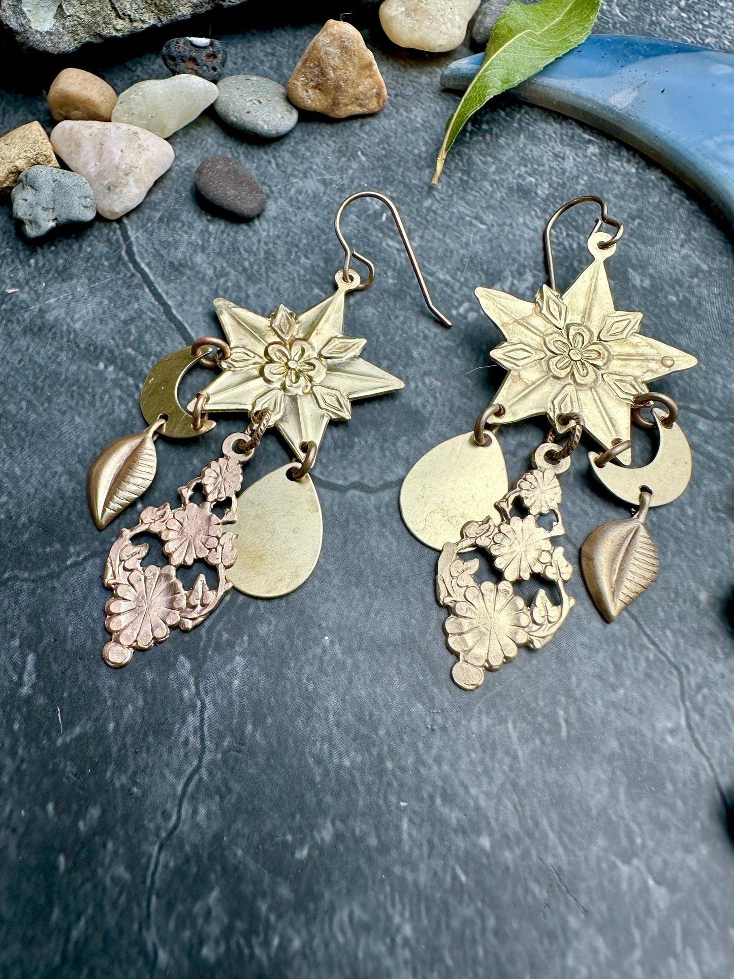 Midnight Garden Earrings- Handmade Beaten Solid Brass