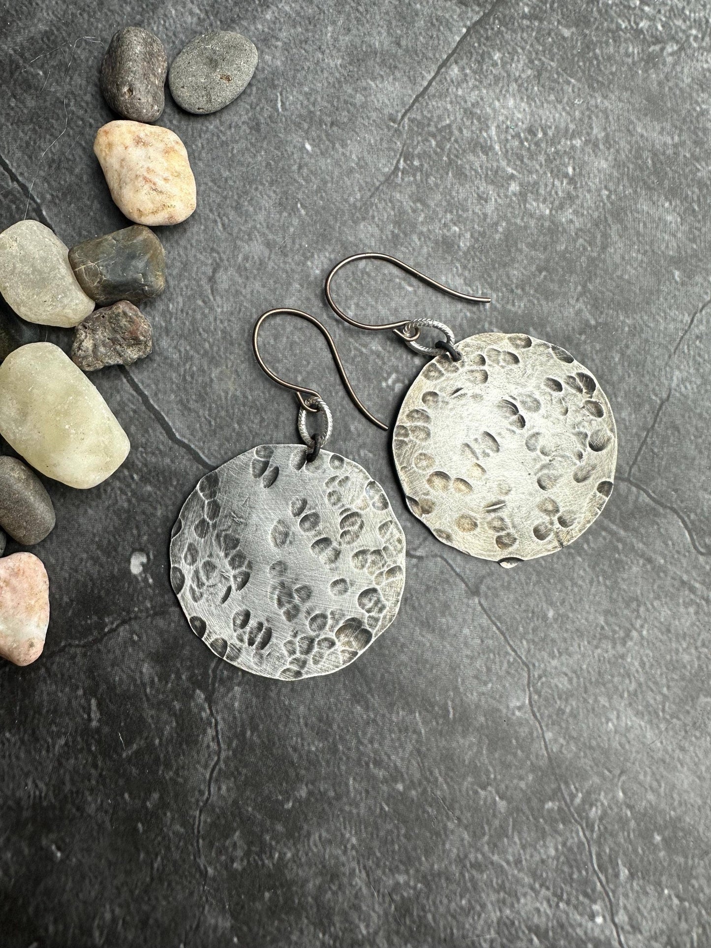 Silver Hammered Circle Earrings