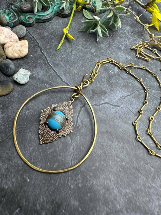 Venetian Glass Hoop Pendant Necklace - Brass Halo Pendant